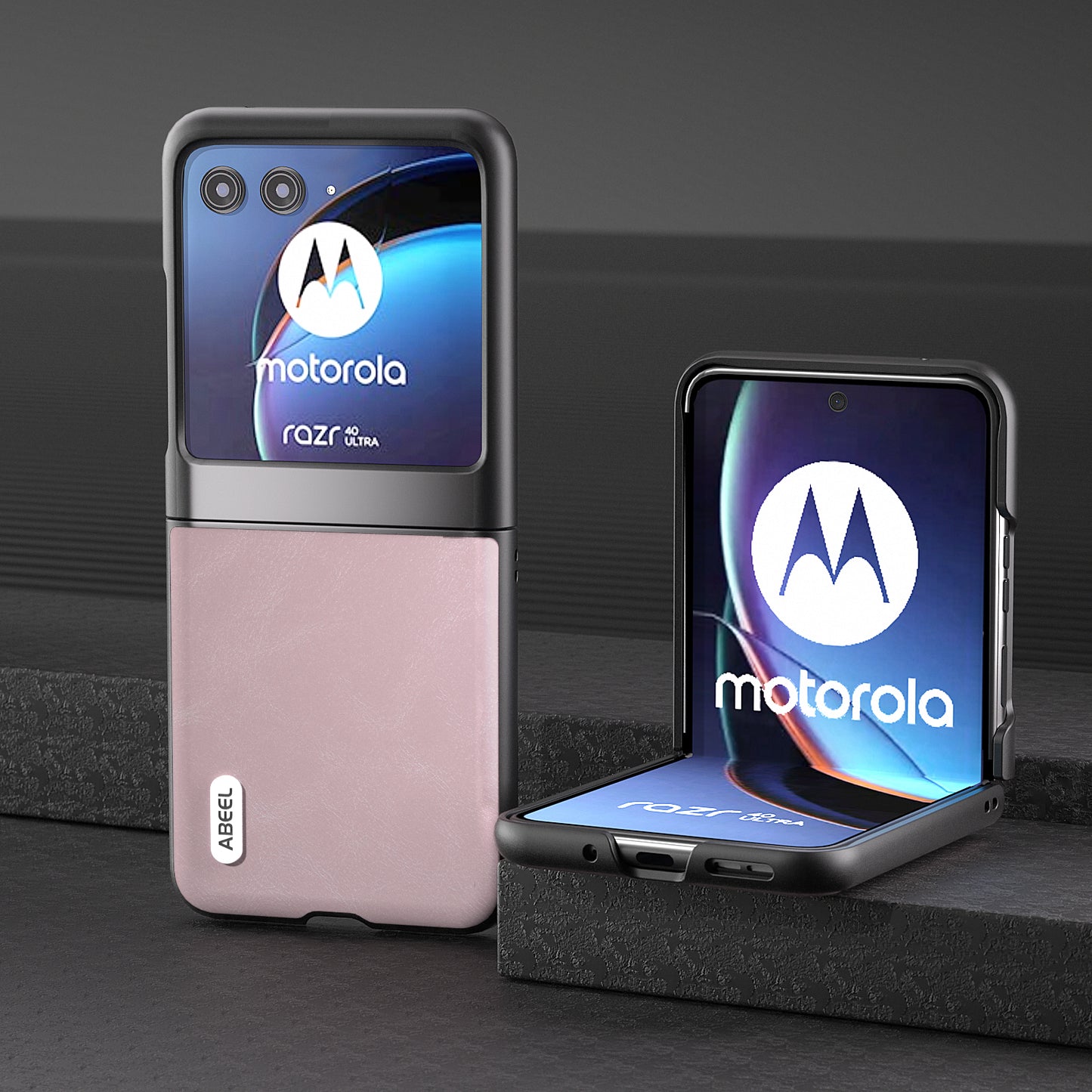 Uniqkart Bump Proof Phone Case for Motorola Razr 40 Ultra 5G , PU Leather Coated PC Cowhide Texture Cover - Pink