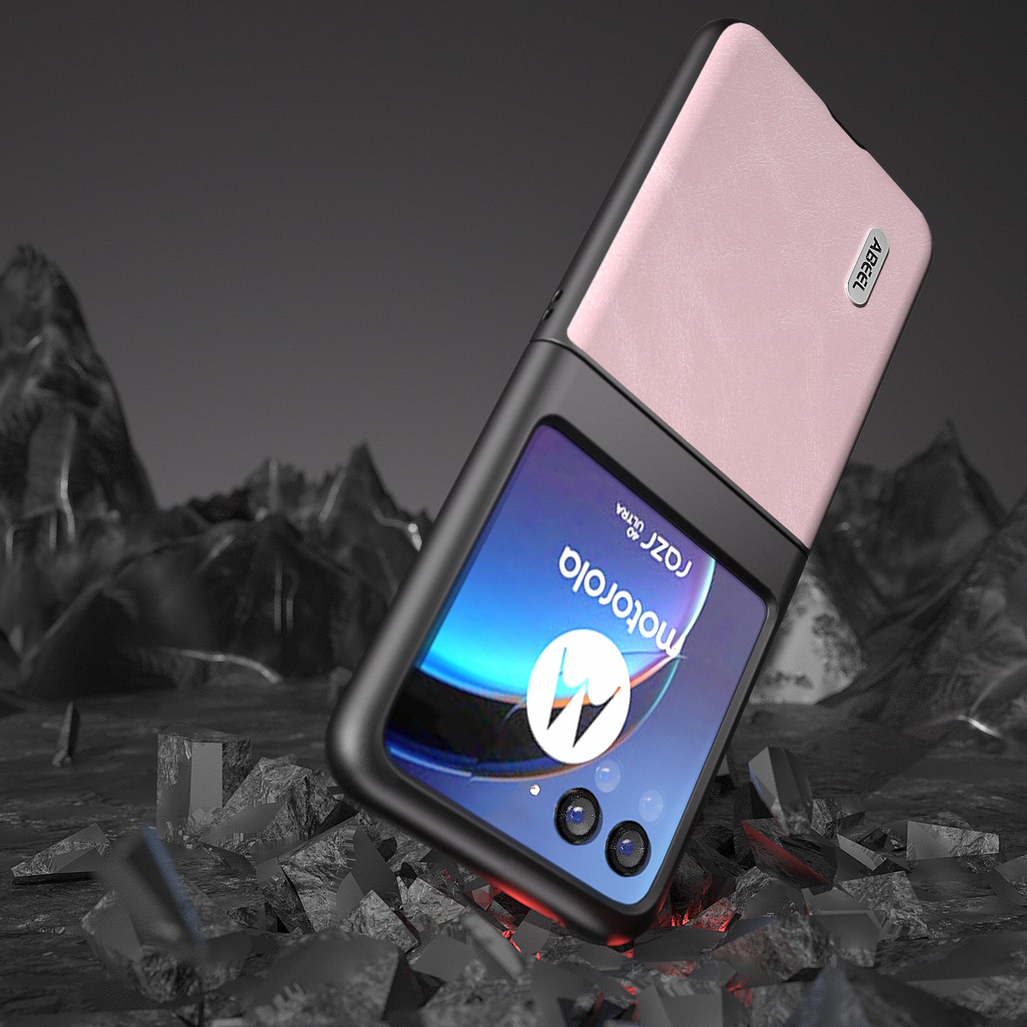 Uniqkart Bump Proof Phone Case for Motorola Razr 40 Ultra 5G , PU Leather Coated PC Cowhide Texture Cover - Pink