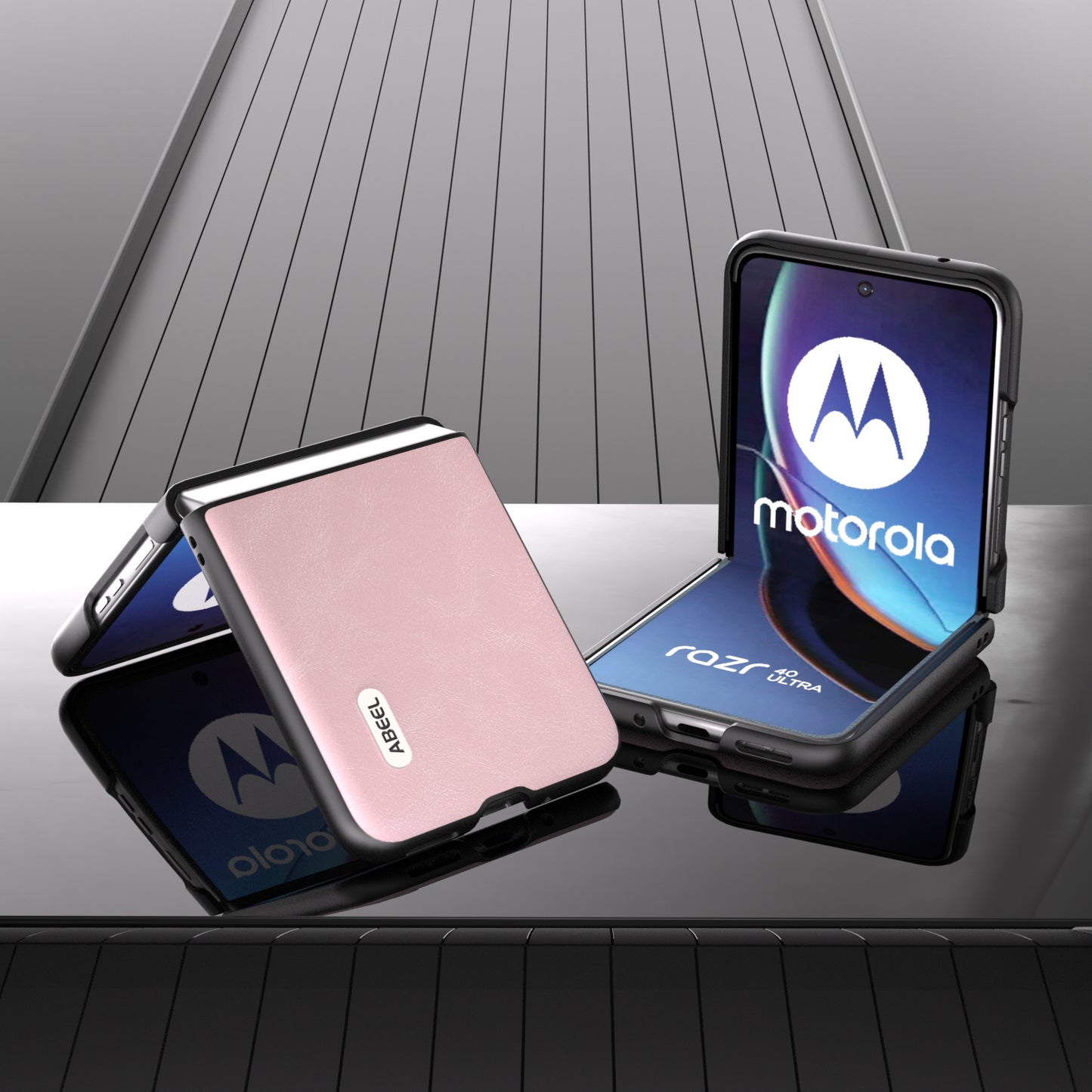 Uniqkart Bump Proof Phone Case for Motorola Razr 40 Ultra 5G , PU Leather Coated PC Cowhide Texture Cover - Pink