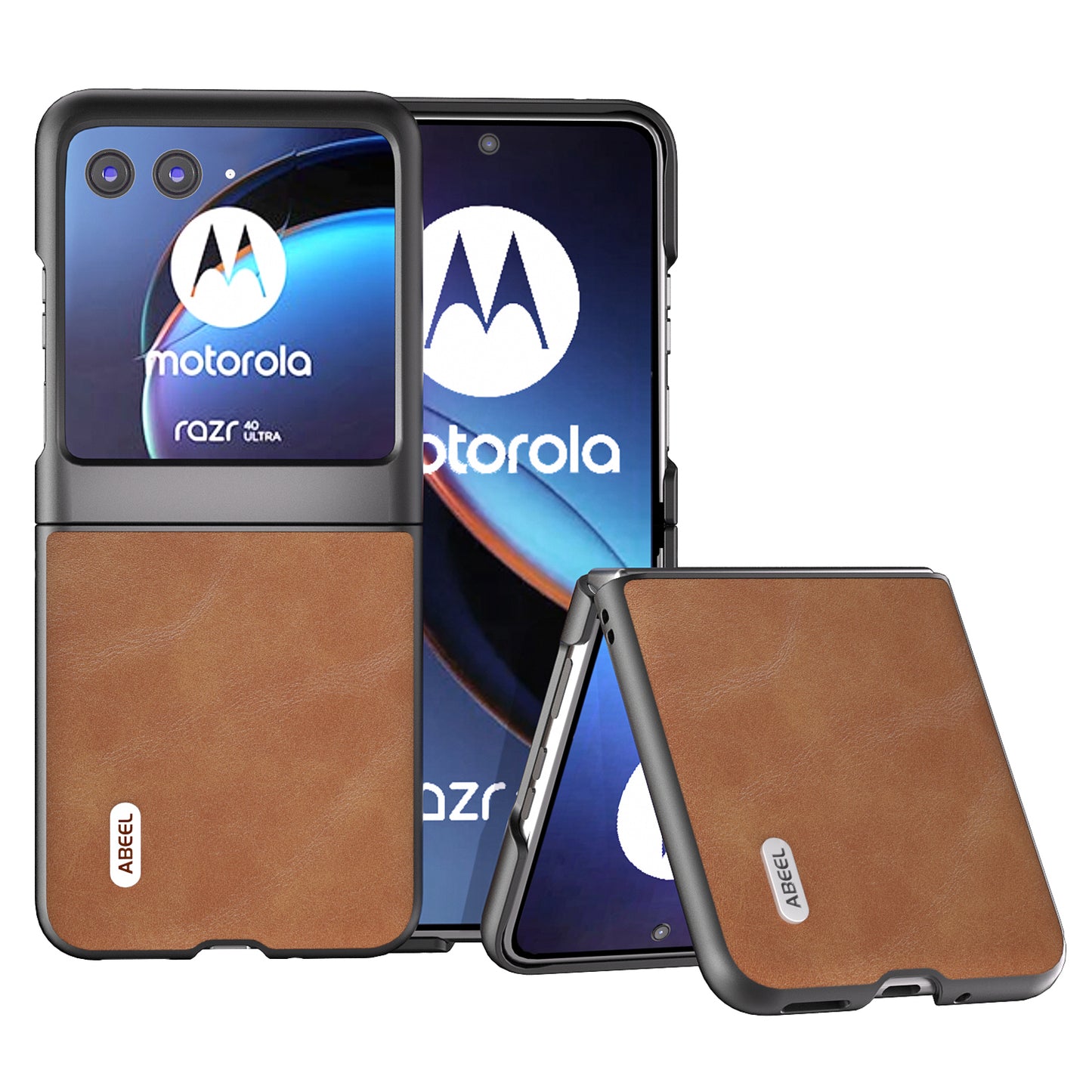Uniqkart Bump Proof Phone Case for Motorola Razr 40 Ultra 5G , PU Leather Coated PC Cowhide Texture Cover - Brown