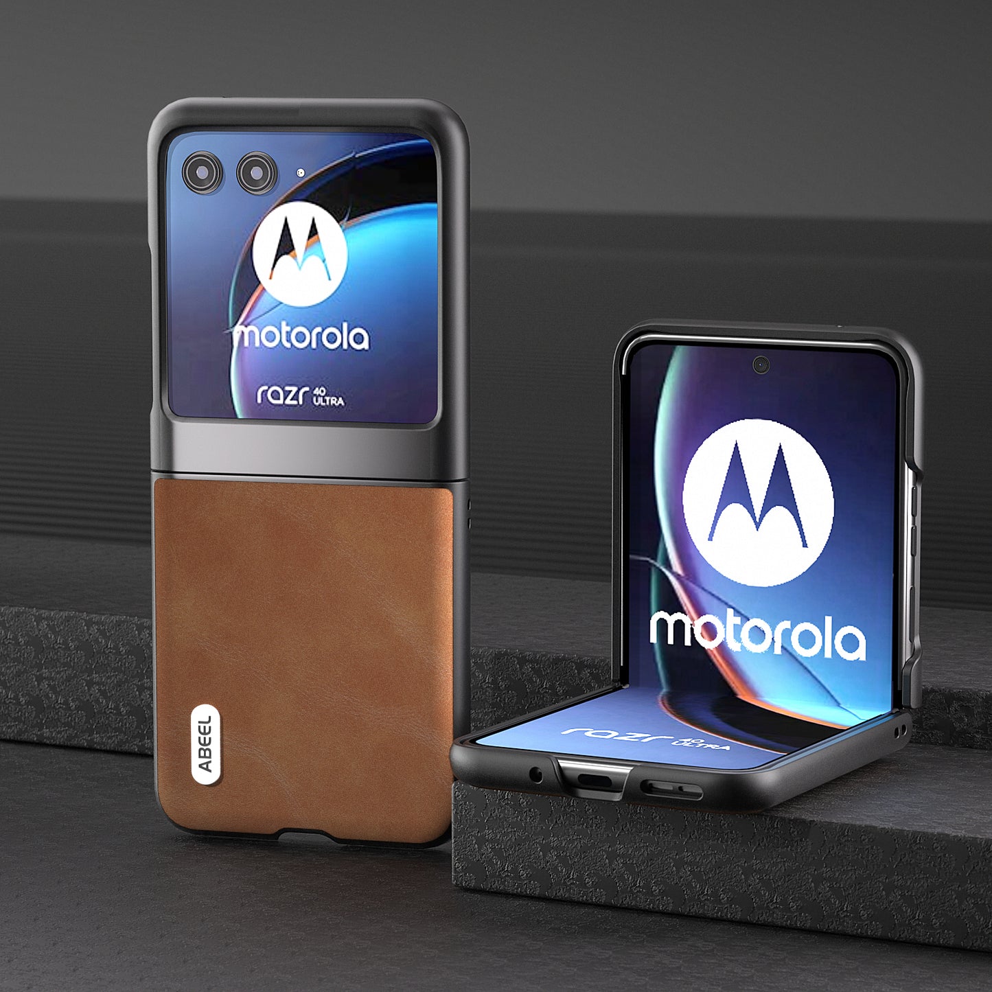 Uniqkart Bump Proof Phone Case for Motorola Razr 40 Ultra 5G , PU Leather Coated PC Cowhide Texture Cover - Brown