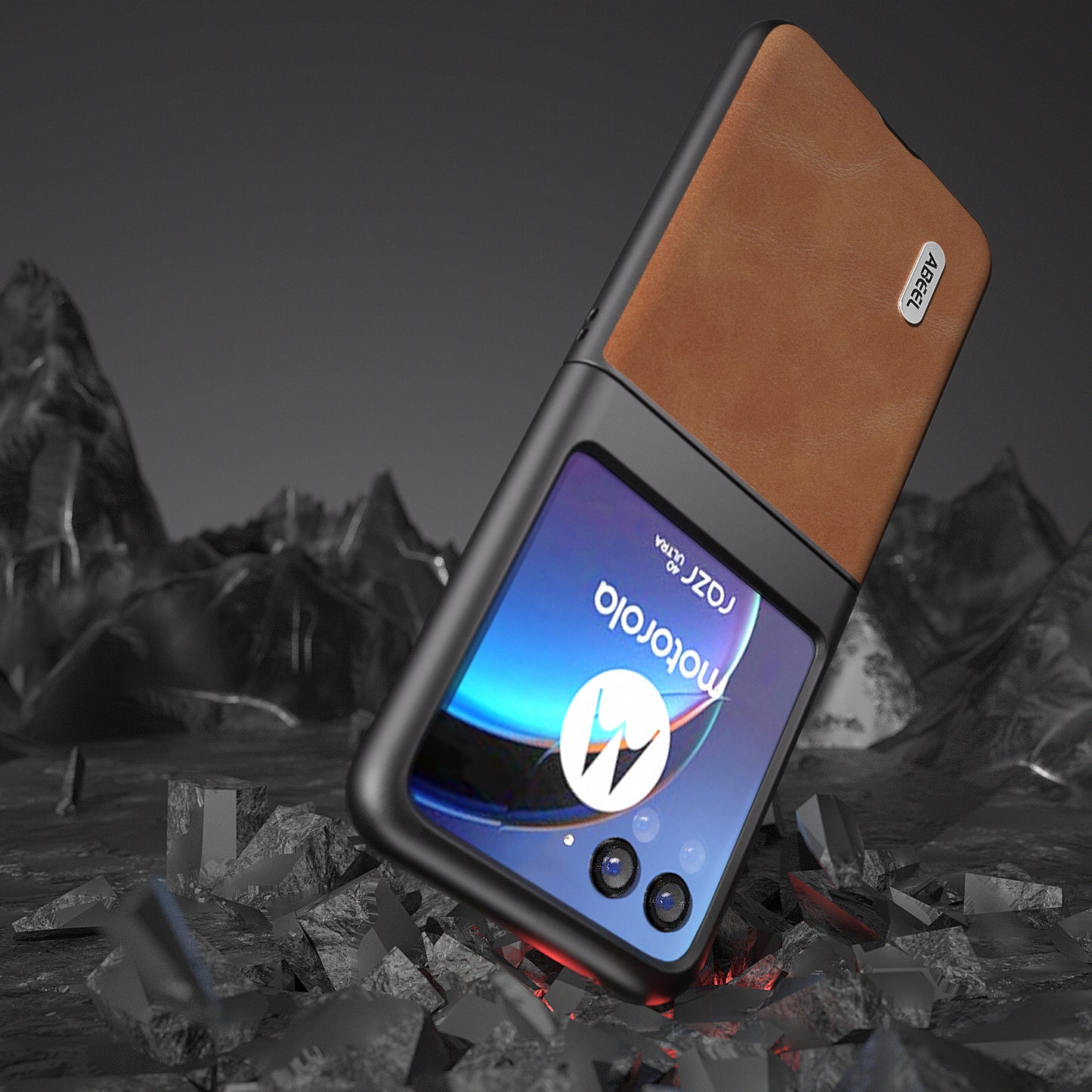 Uniqkart Bump Proof Phone Case for Motorola Razr 40 Ultra 5G , PU Leather Coated PC Cowhide Texture Cover - Brown