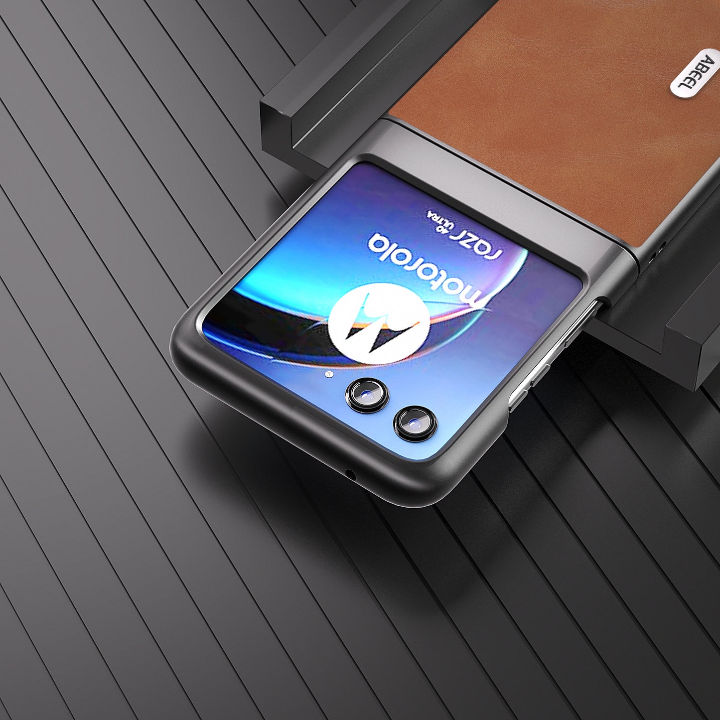 Uniqkart Bump Proof Phone Case for Motorola Razr 40 Ultra 5G , PU Leather Coated PC Cowhide Texture Cover - Brown