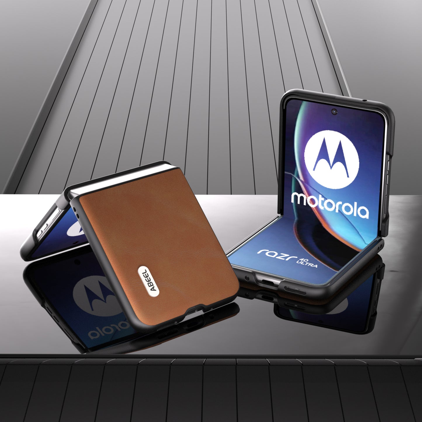 Uniqkart Bump Proof Phone Case for Motorola Razr 40 Ultra 5G , PU Leather Coated PC Cowhide Texture Cover - Brown