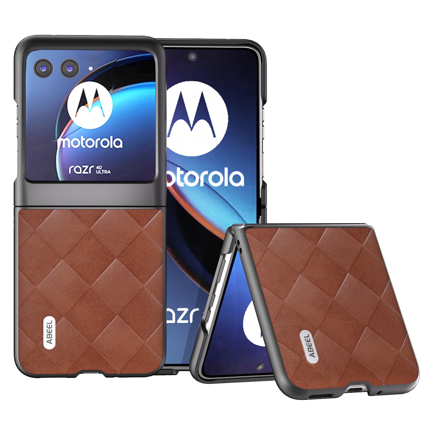 Uniqkart for Motorola Razr 40 Ultra 5G PU Leather + PC Protective Case Grid Texture Phone Cover - Brown
