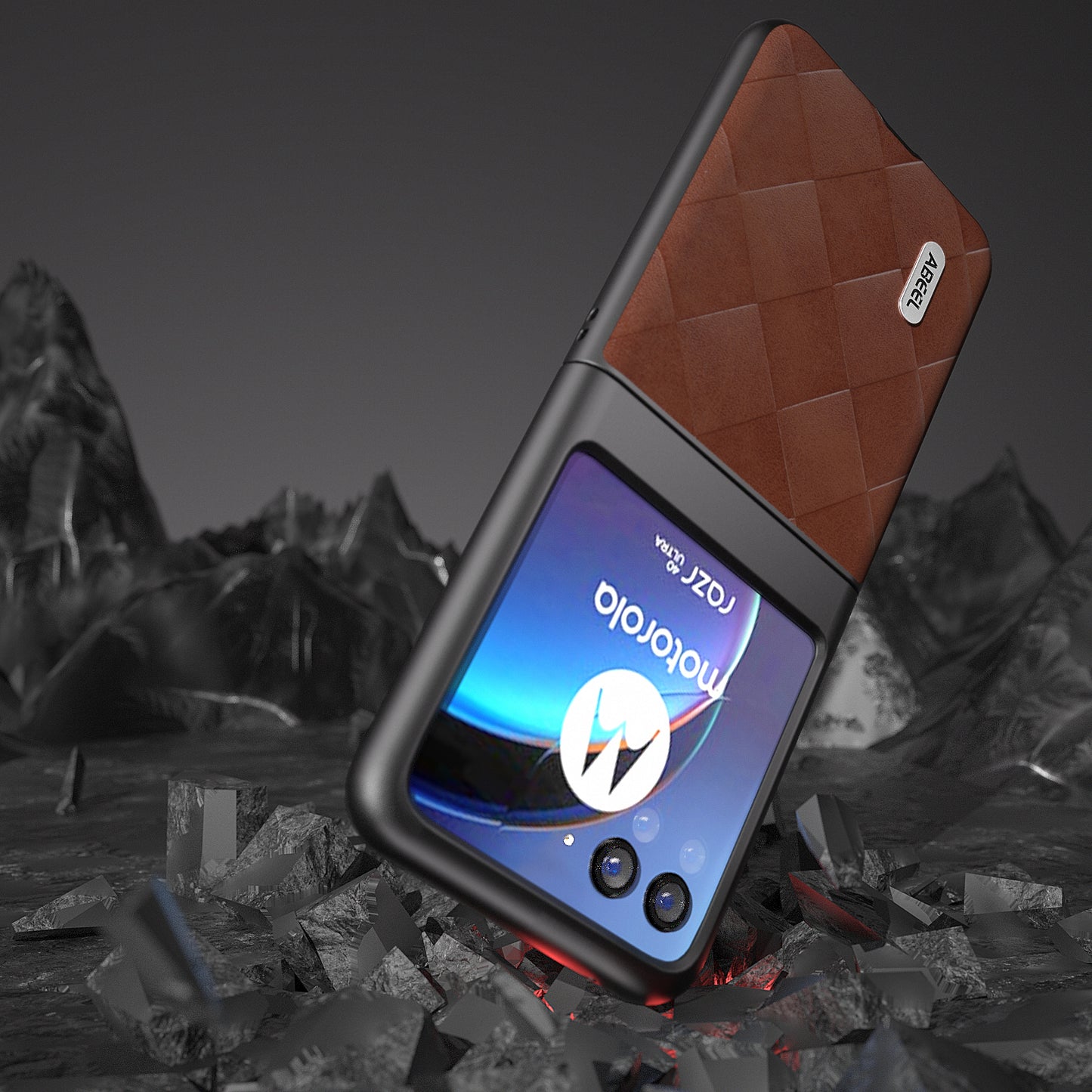 Uniqkart for Motorola Razr 40 Ultra 5G PU Leather + PC Protective Case Grid Texture Phone Cover - Brown