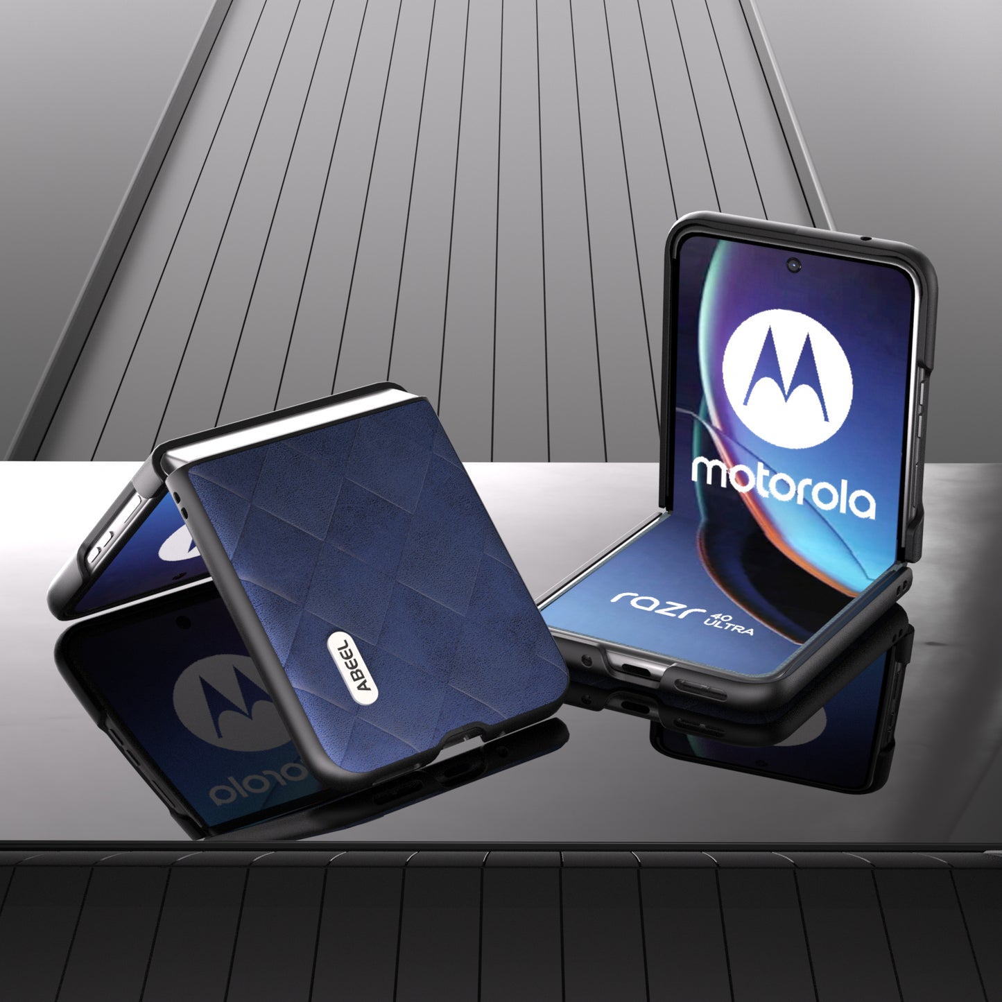 Uniqkart for Motorola Razr 40 Ultra 5G PU Leather + PC Protective Case Grid Texture Phone Cover - Blue