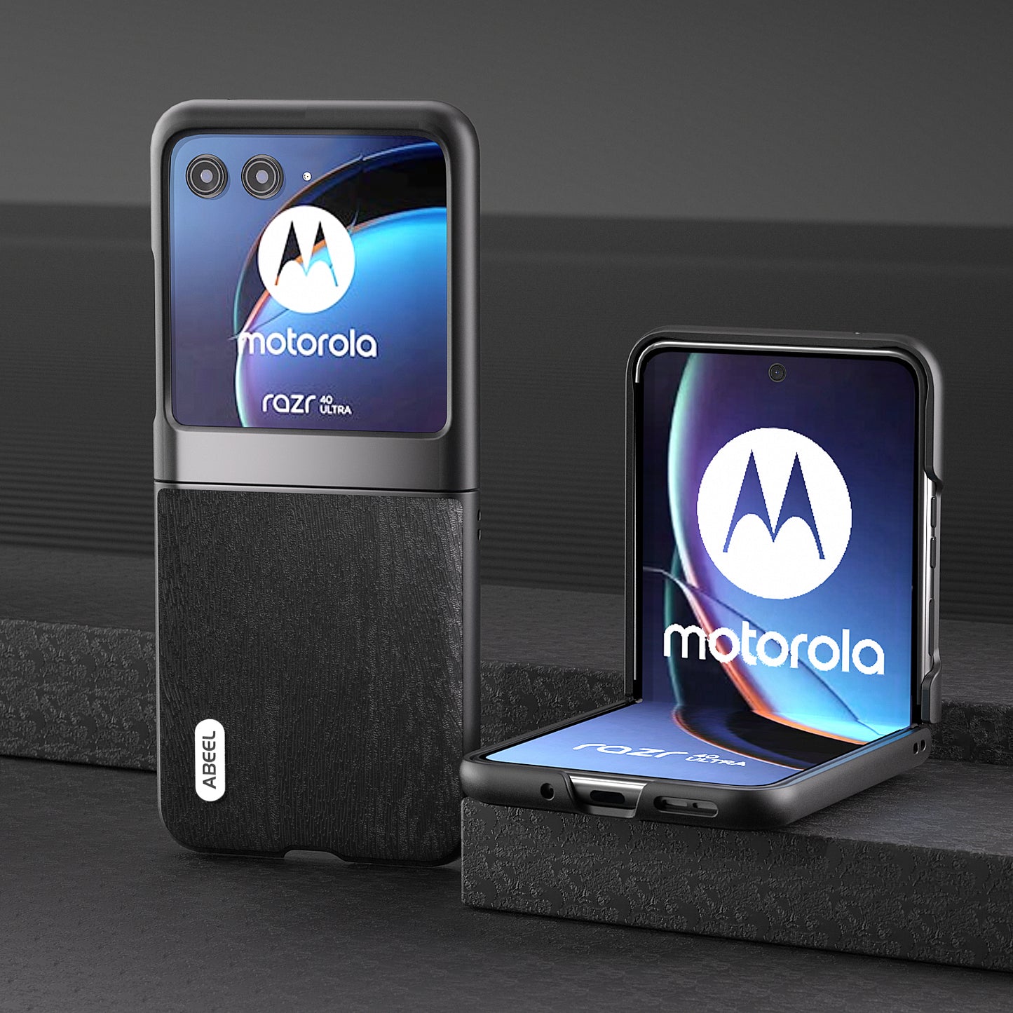 Uniqkart For Motorola Razr 40 Ultra 5G Wood Texture Phone Case PU Leather Coated PC Cover - Black