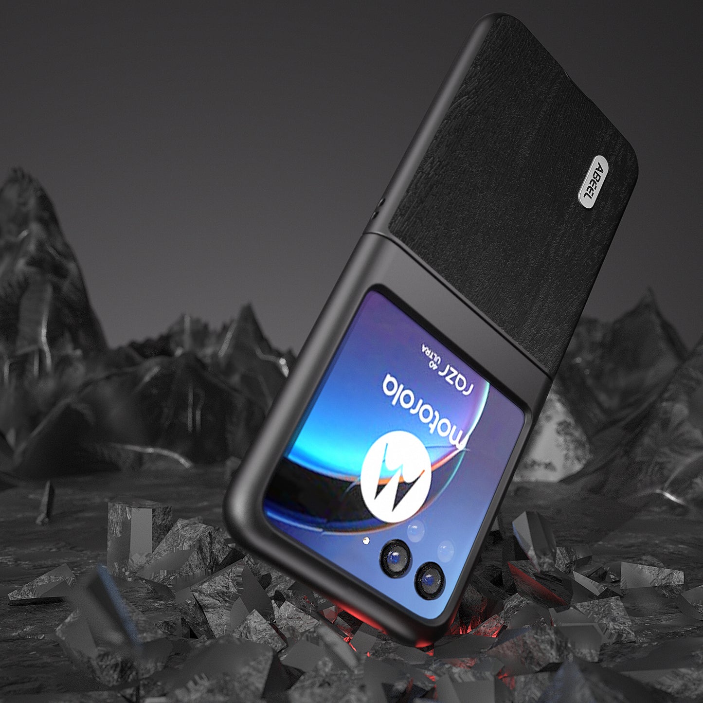 Uniqkart For Motorola Razr 40 Ultra 5G Wood Texture Phone Case PU Leather Coated PC Cover - Black