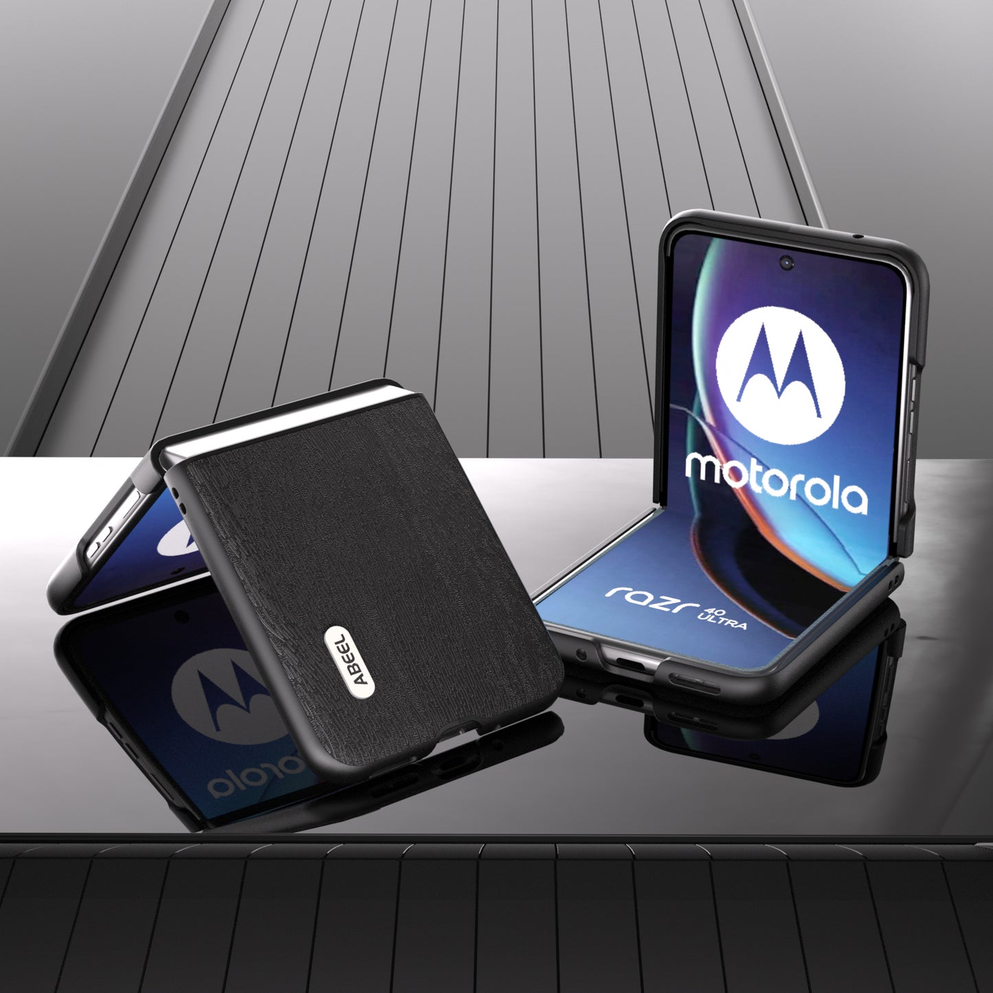 Uniqkart For Motorola Razr 40 Ultra 5G Wood Texture Phone Case PU Leather Coated PC Cover - Black