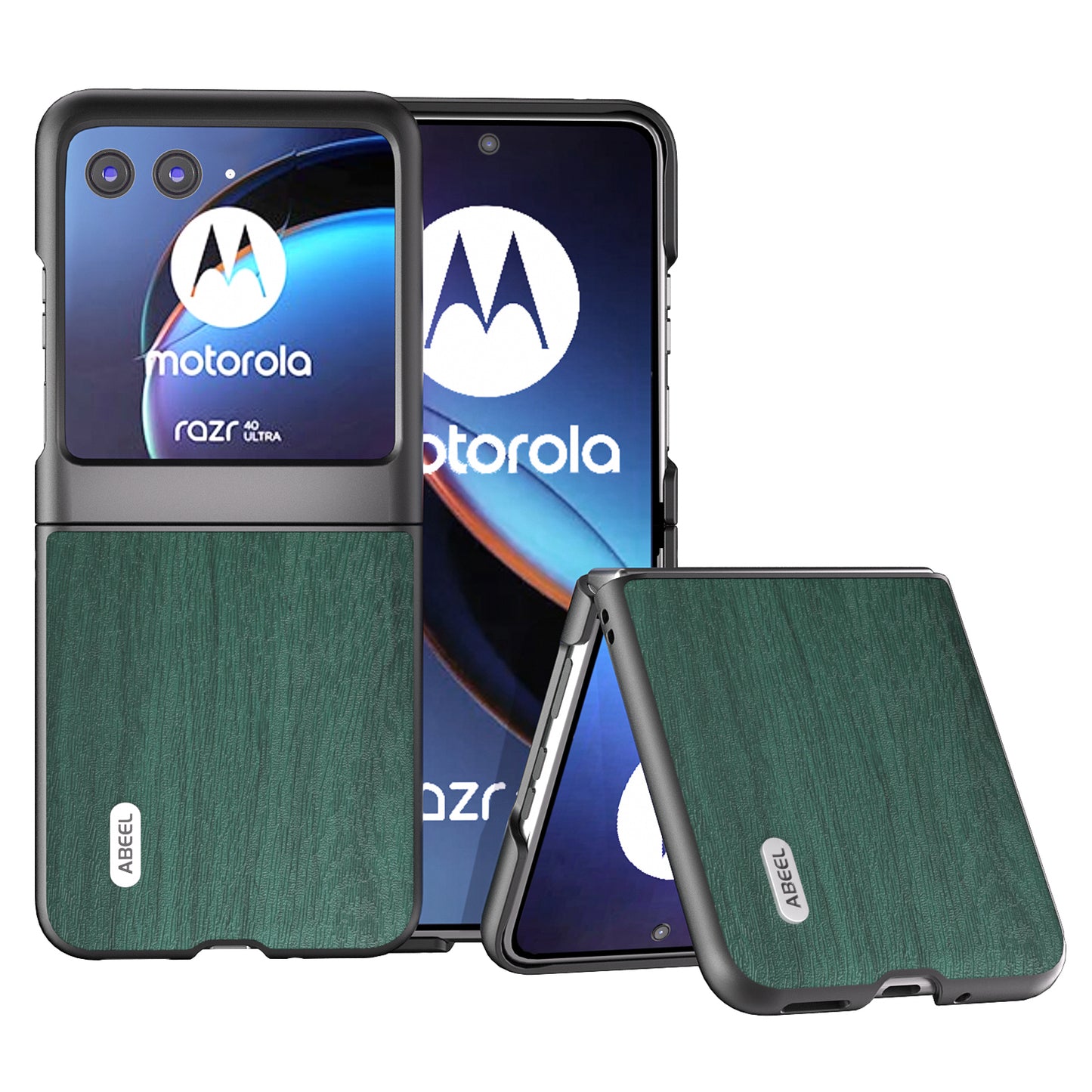 Uniqkart For Motorola Razr 40 Ultra 5G Wood Texture Phone Case PU Leather Coated PC Cover - Green