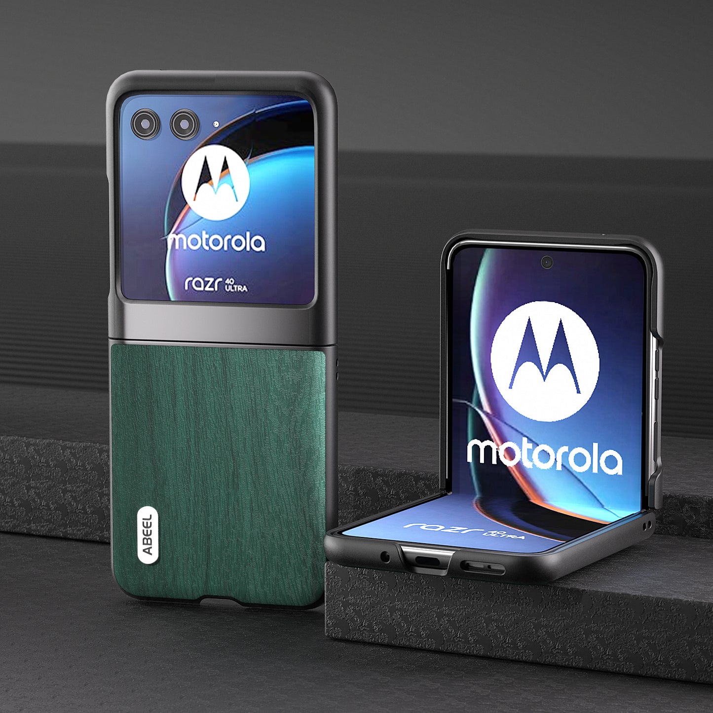 Uniqkart For Motorola Razr 40 Ultra 5G Wood Texture Phone Case PU Leather Coated PC Cover - Green