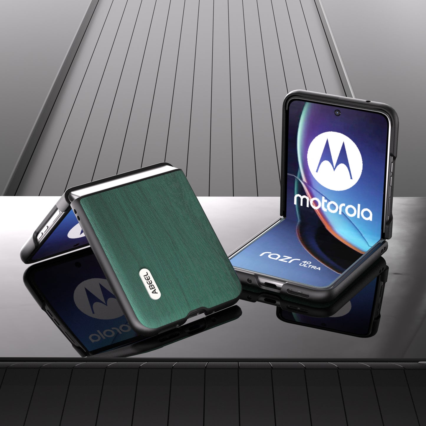 Uniqkart For Motorola Razr 40 Ultra 5G Wood Texture Phone Case PU Leather Coated PC Cover - Green