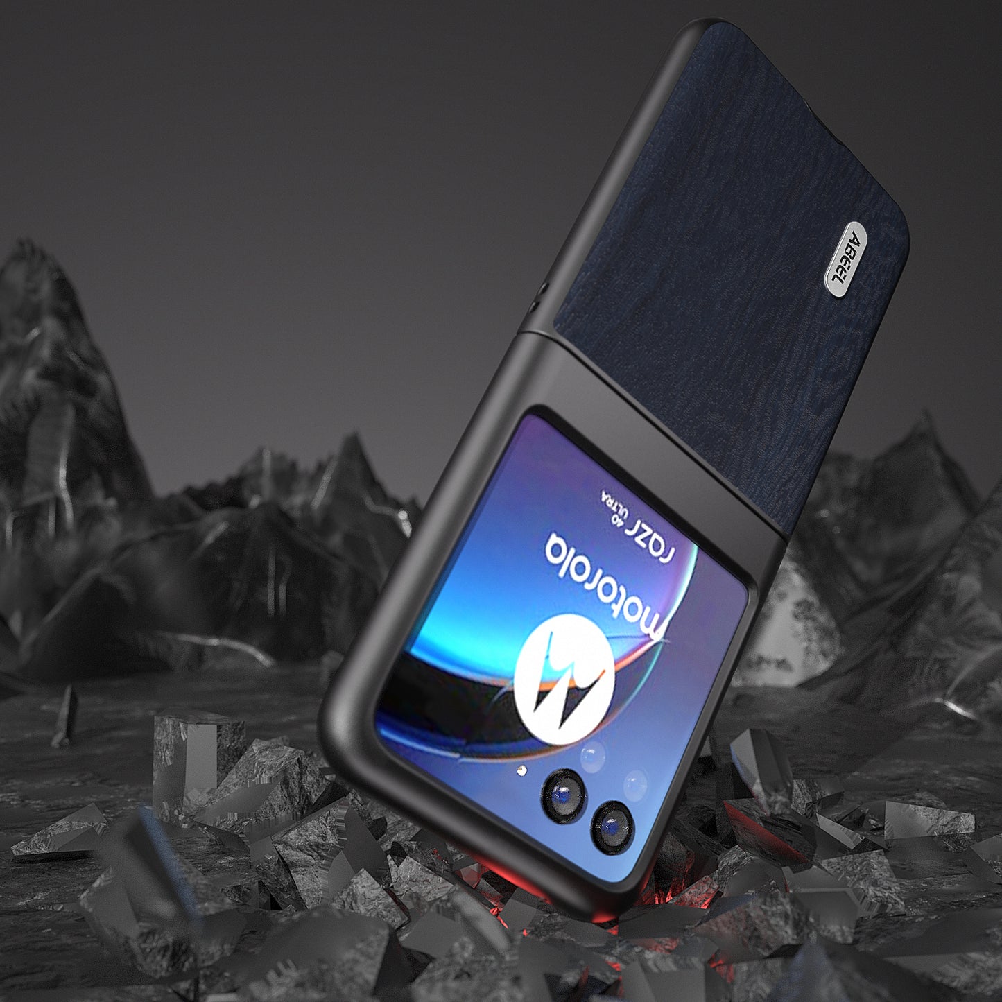 Uniqkart For Motorola Razr 40 Ultra 5G Wood Texture Phone Case PU Leather Coated PC Cover - Blue