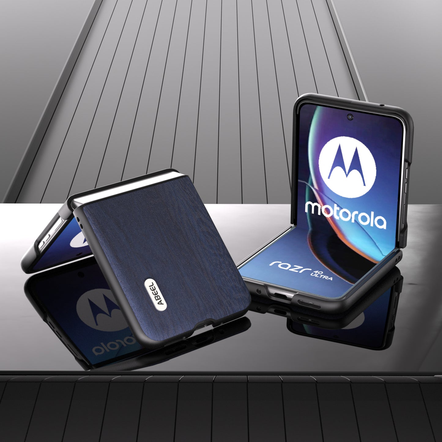 Uniqkart For Motorola Razr 40 Ultra 5G Wood Texture Phone Case PU Leather Coated PC Cover - Blue