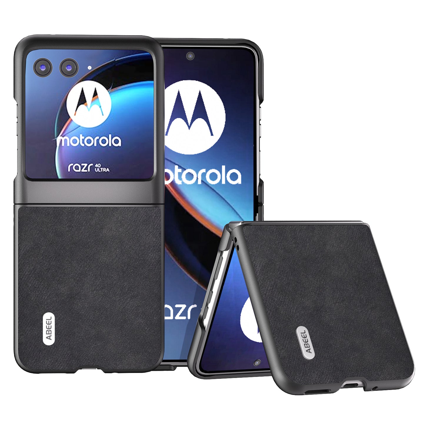 Uniqkart For Motorola Razr 40 Ultra 5G Textured Phone Case Shockproof PU Leather Coated PC Back Cover - Black