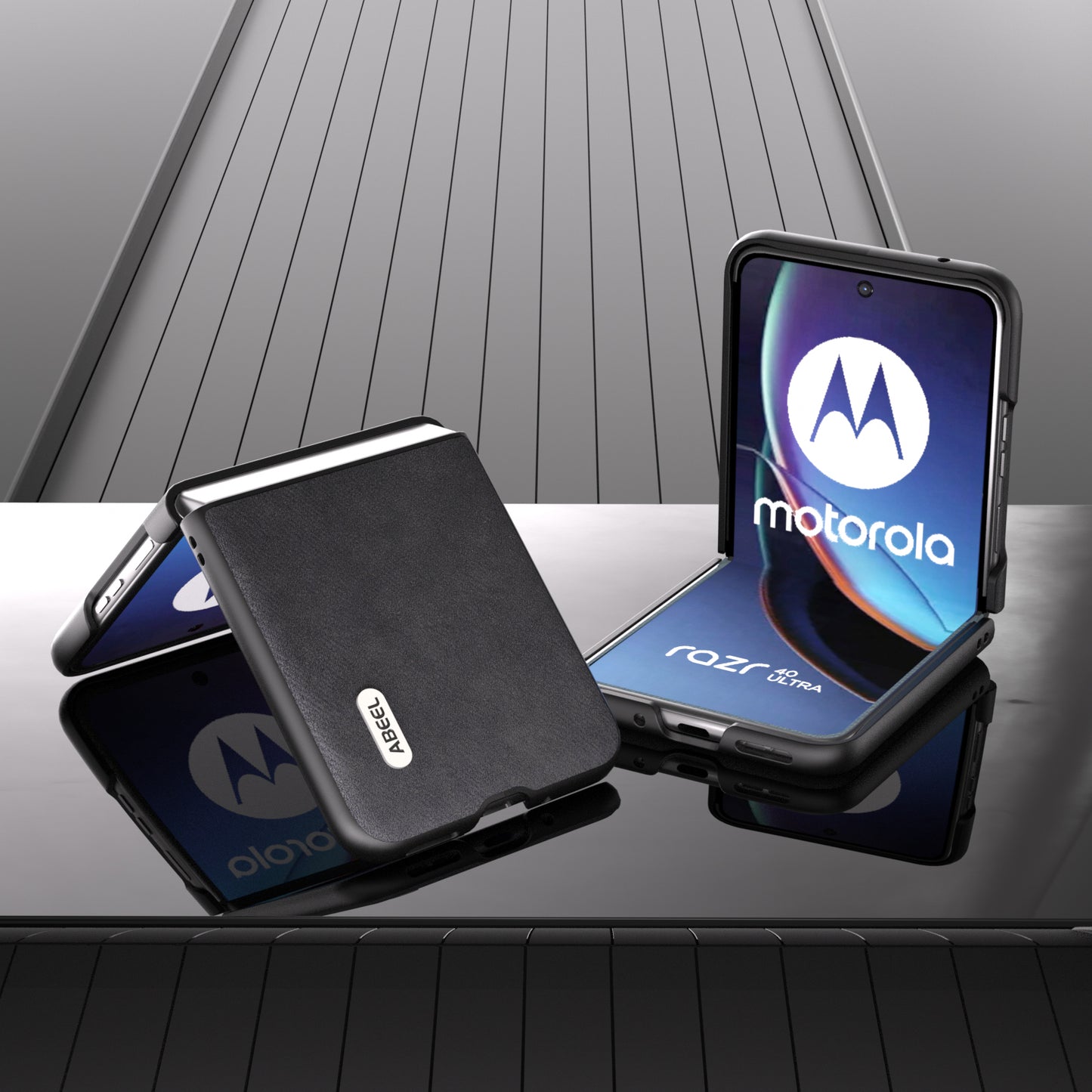 Uniqkart For Motorola Razr 40 Ultra 5G Textured Phone Case Shockproof PU Leather Coated PC Back Cover - Black