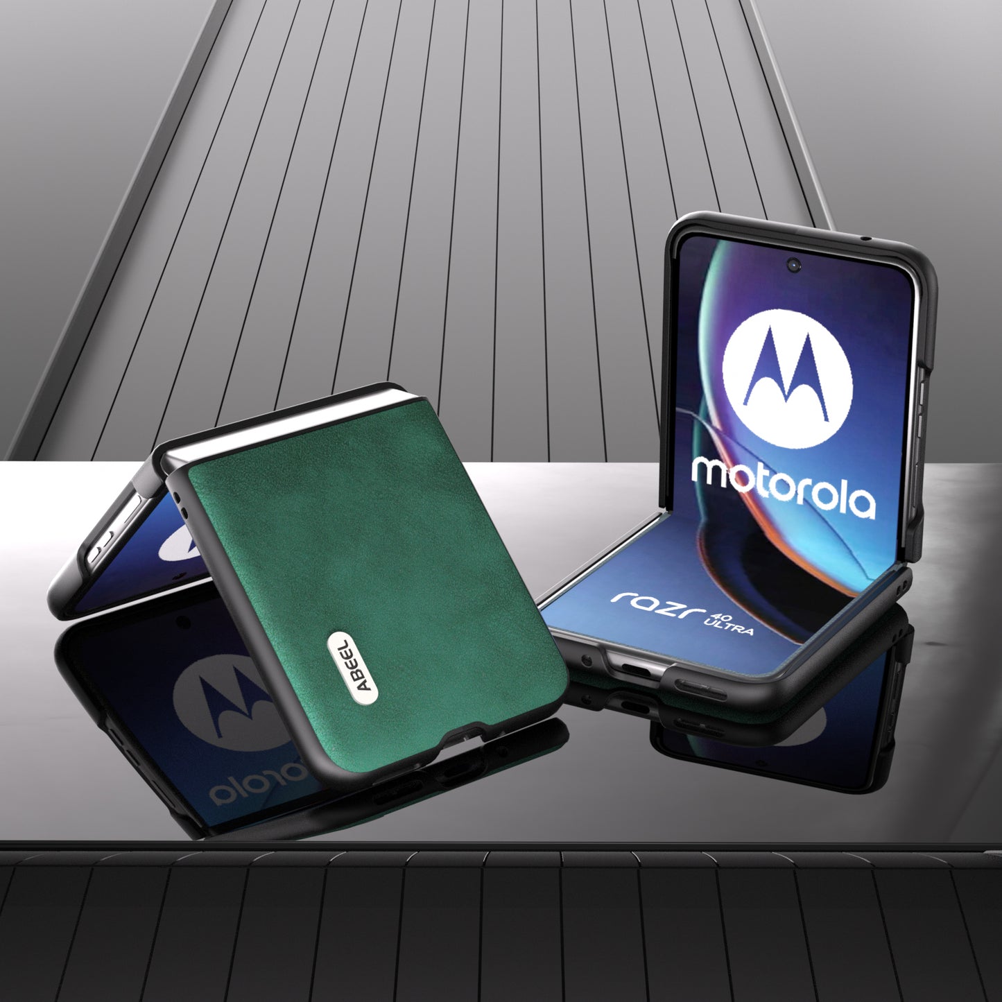 Uniqkart For Motorola Razr 40 Ultra 5G Textured Phone Case Shockproof PU Leather Coated PC Back Cover - Green