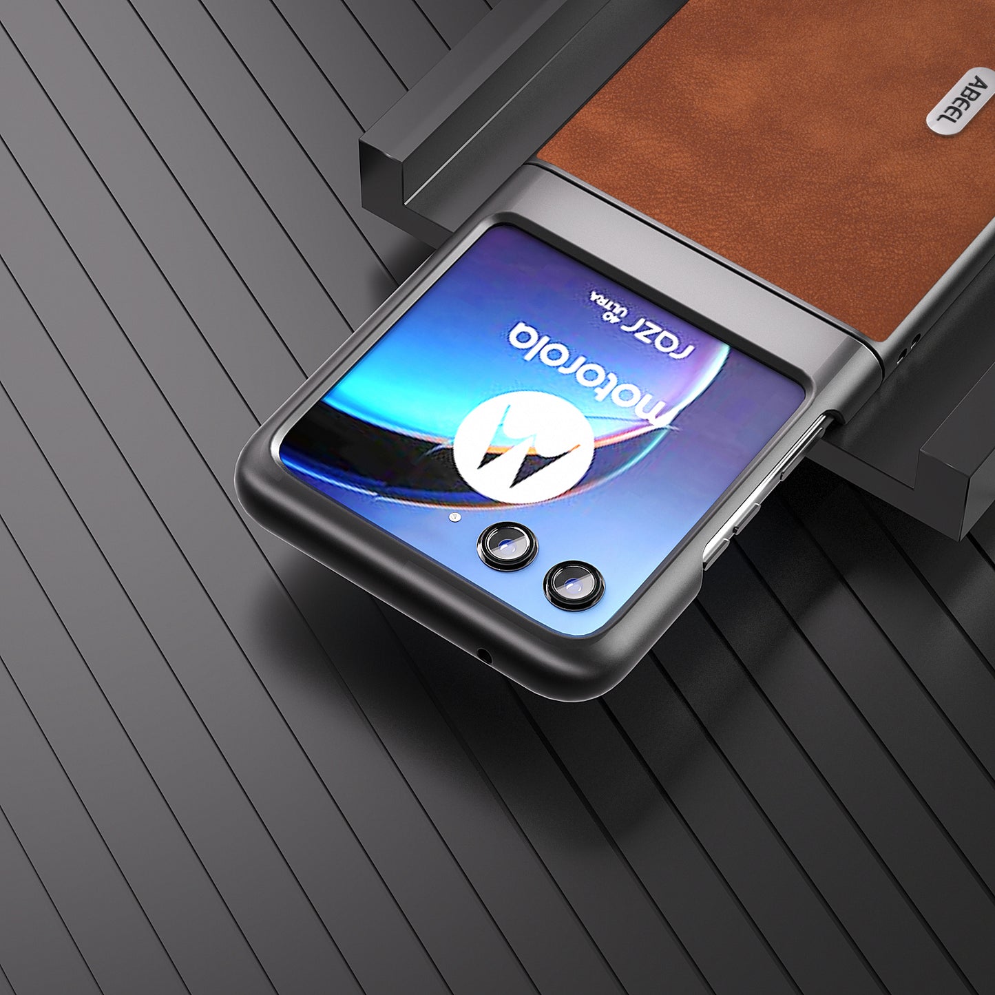 Uniqkart For Motorola Razr 40 Ultra 5G Textured Phone Case Shockproof PU Leather Coated PC Back Cover - Brown