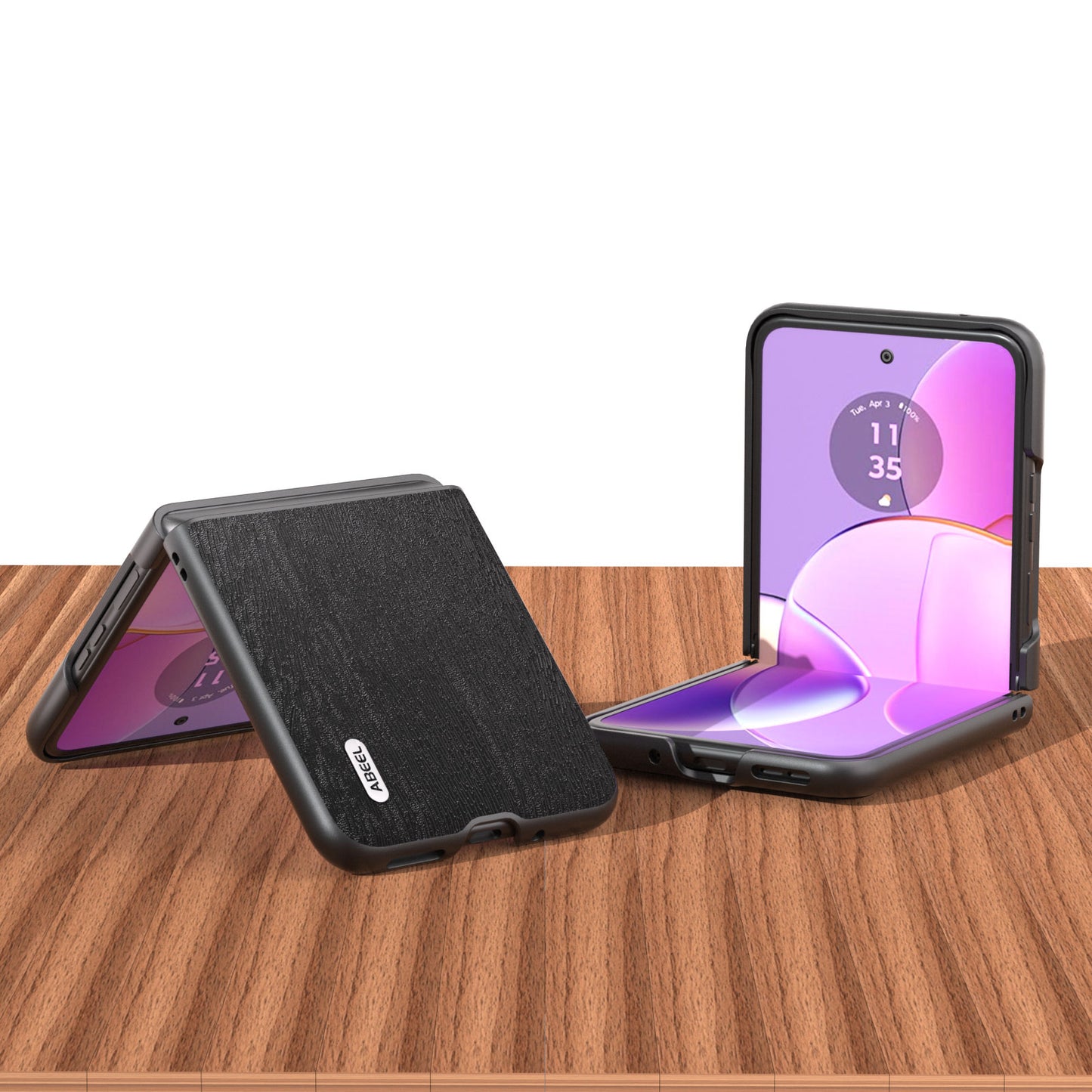 Uniqkart For Motorola Razr 40 5G Wood Texture Phone Case PU Leather Coated PC Fall-proof Cover - Black