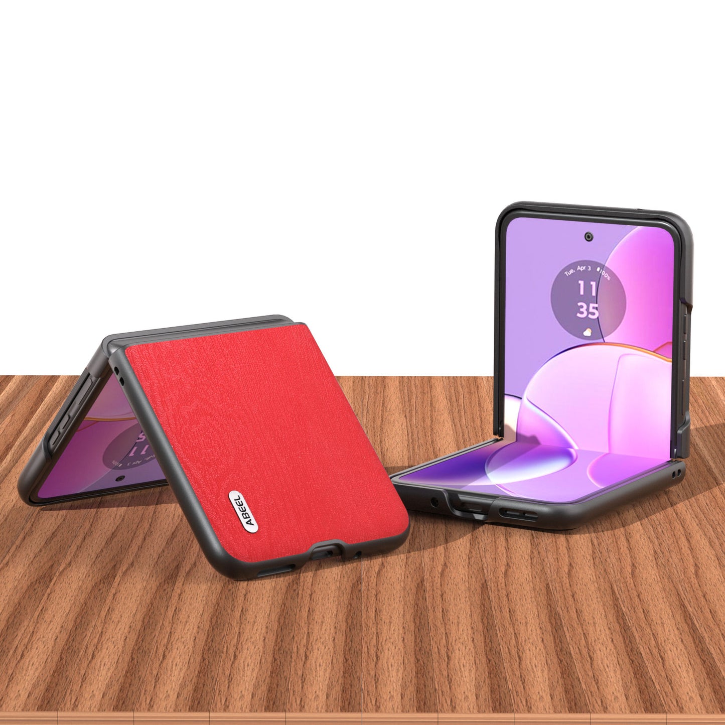 Uniqkart For Motorola Razr 40 5G Wood Texture Phone Case PU Leather Coated PC Fall-proof Cover - Red