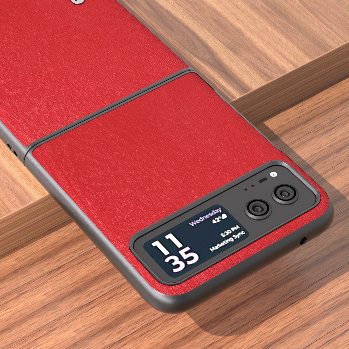 Uniqkart For Motorola Razr 40 5G Wood Texture Phone Case PU Leather Coated PC Fall-proof Cover - Red