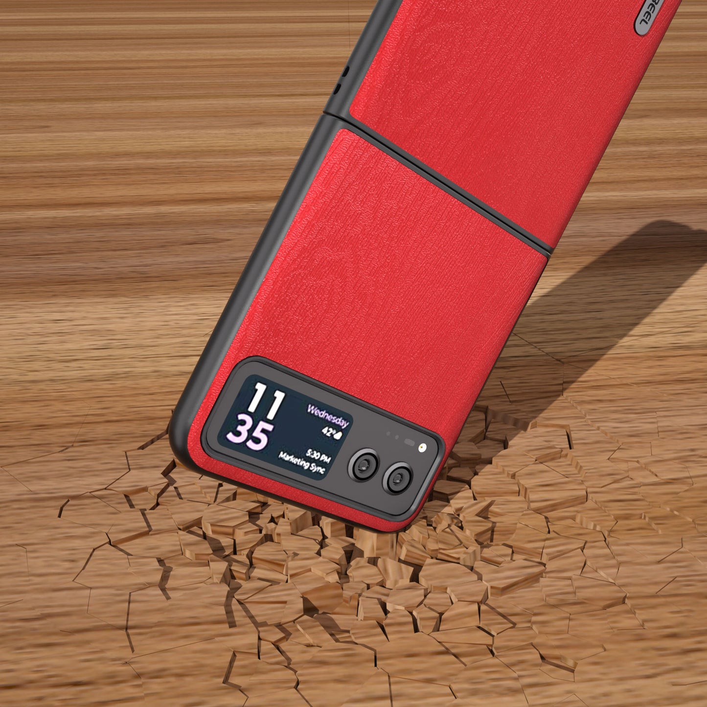 Uniqkart For Motorola Razr 40 5G Wood Texture Phone Case PU Leather Coated PC Fall-proof Cover - Red