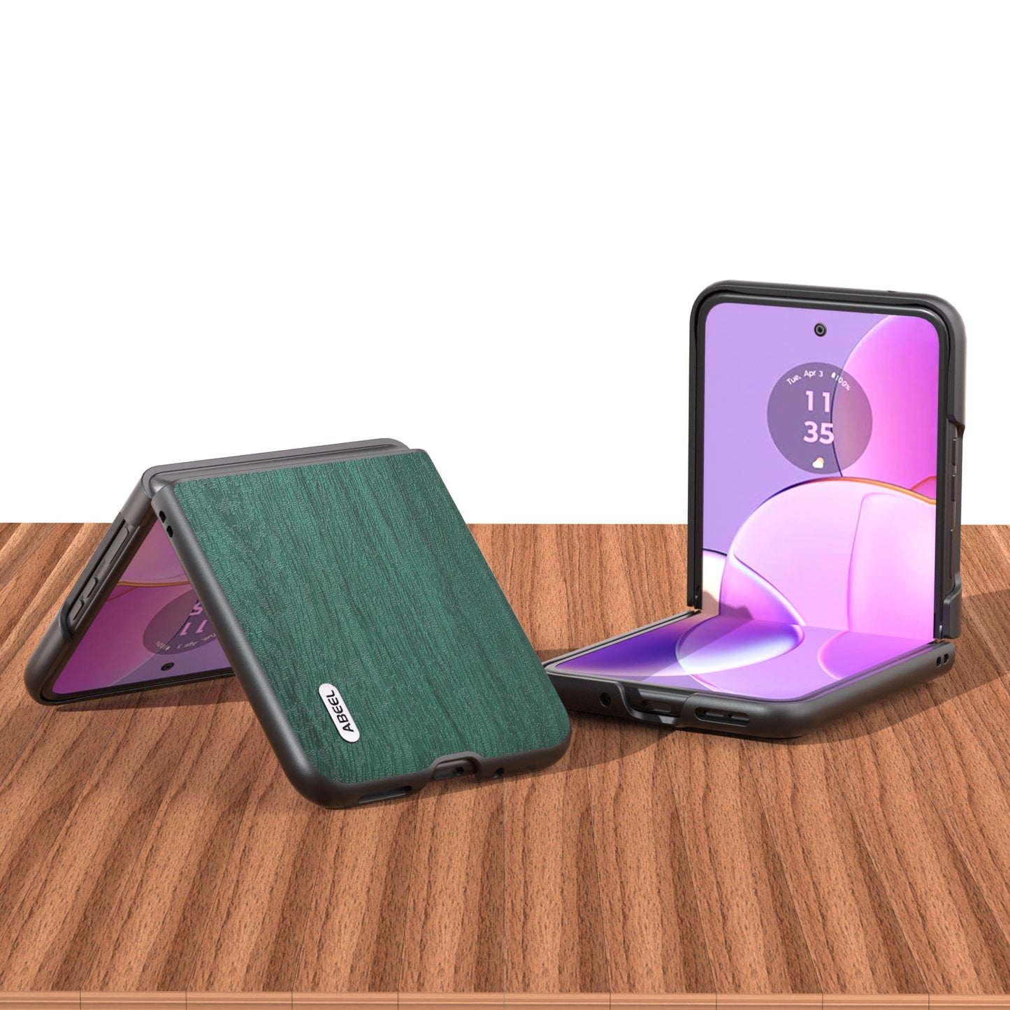 Uniqkart For Motorola Razr 40 5G Wood Texture Phone Case PU Leather Coated PC Fall-proof Cover - Green