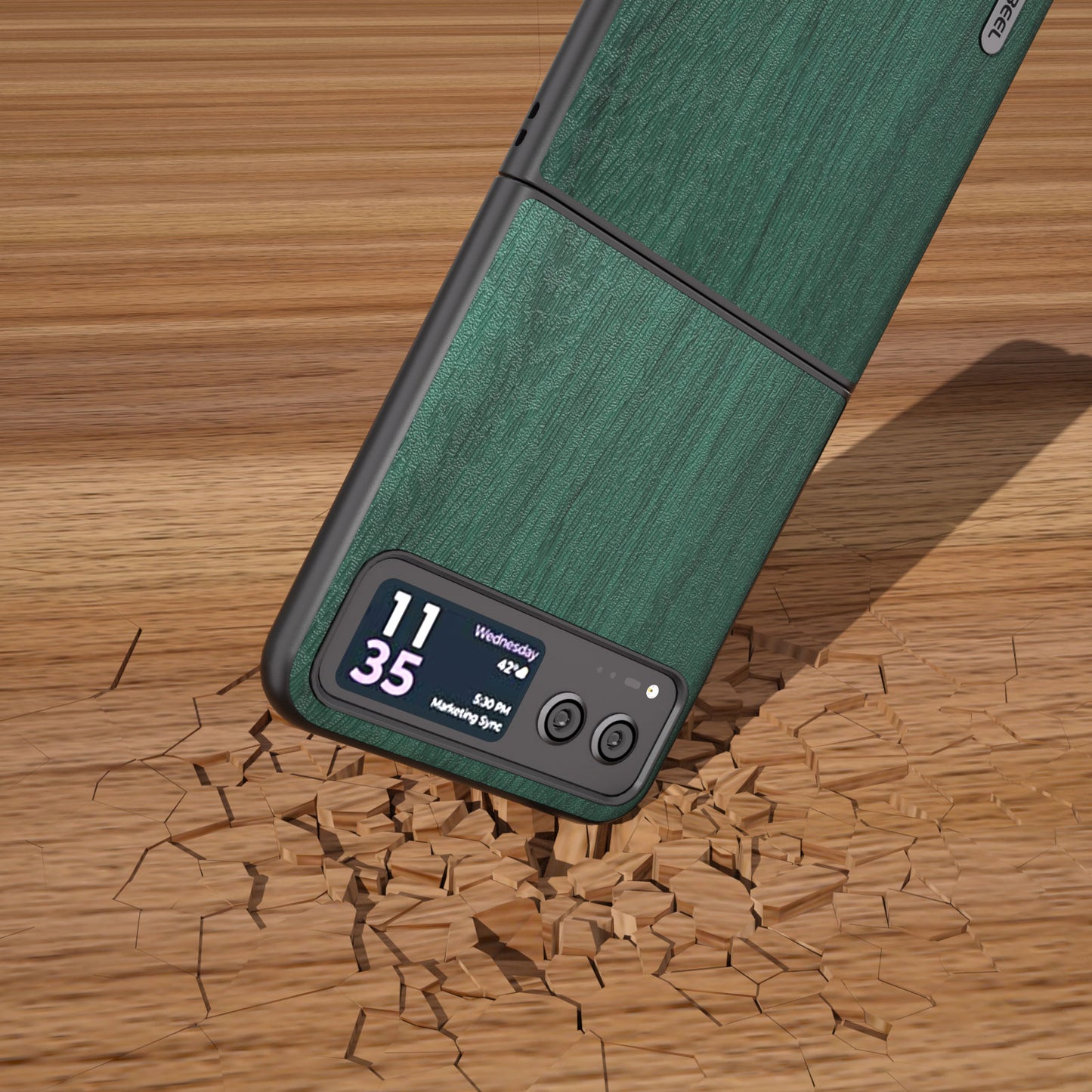 Uniqkart For Motorola Razr 40 5G Wood Texture Phone Case PU Leather Coated PC Fall-proof Cover - Green