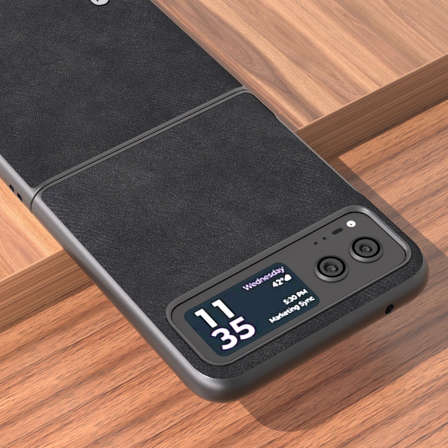 Uniqkart For Motorola Razr 40 5G Textured PU Leather + Hard PC Shell Ultra Thin Phone Case Cover - Black