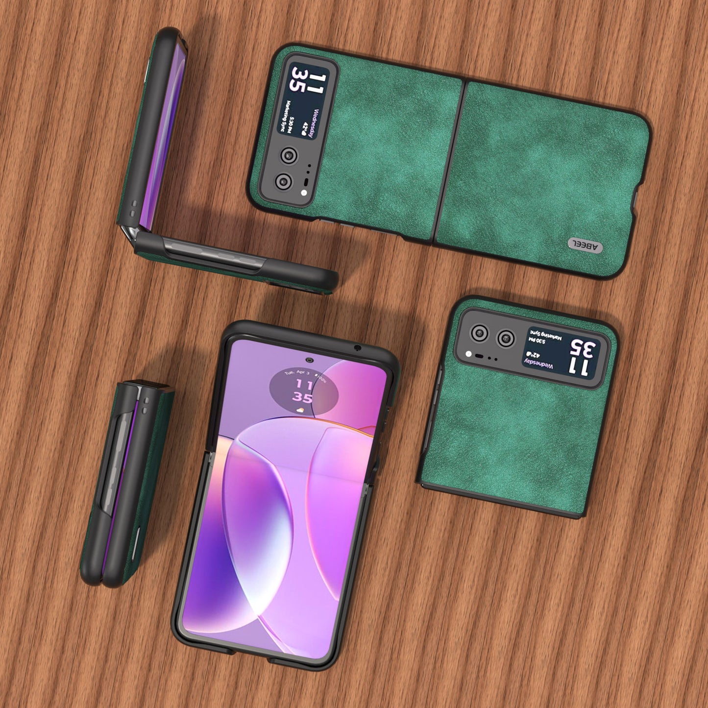 Uniqkart For Motorola Razr 40 5G Textured PU Leather + Hard PC Shell Ultra Thin Phone Case Cover - Green