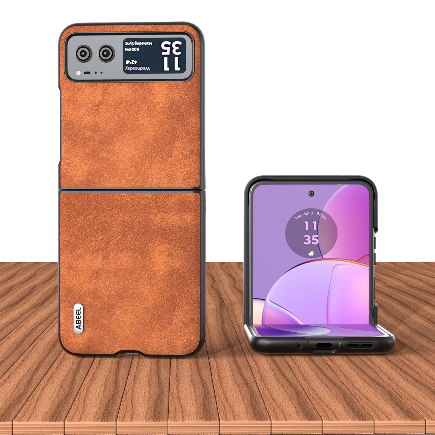 Uniqkart For Motorola Razr 40 5G Textured PU Leather + Hard PC Shell Ultra Thin Phone Case Cover - Brown