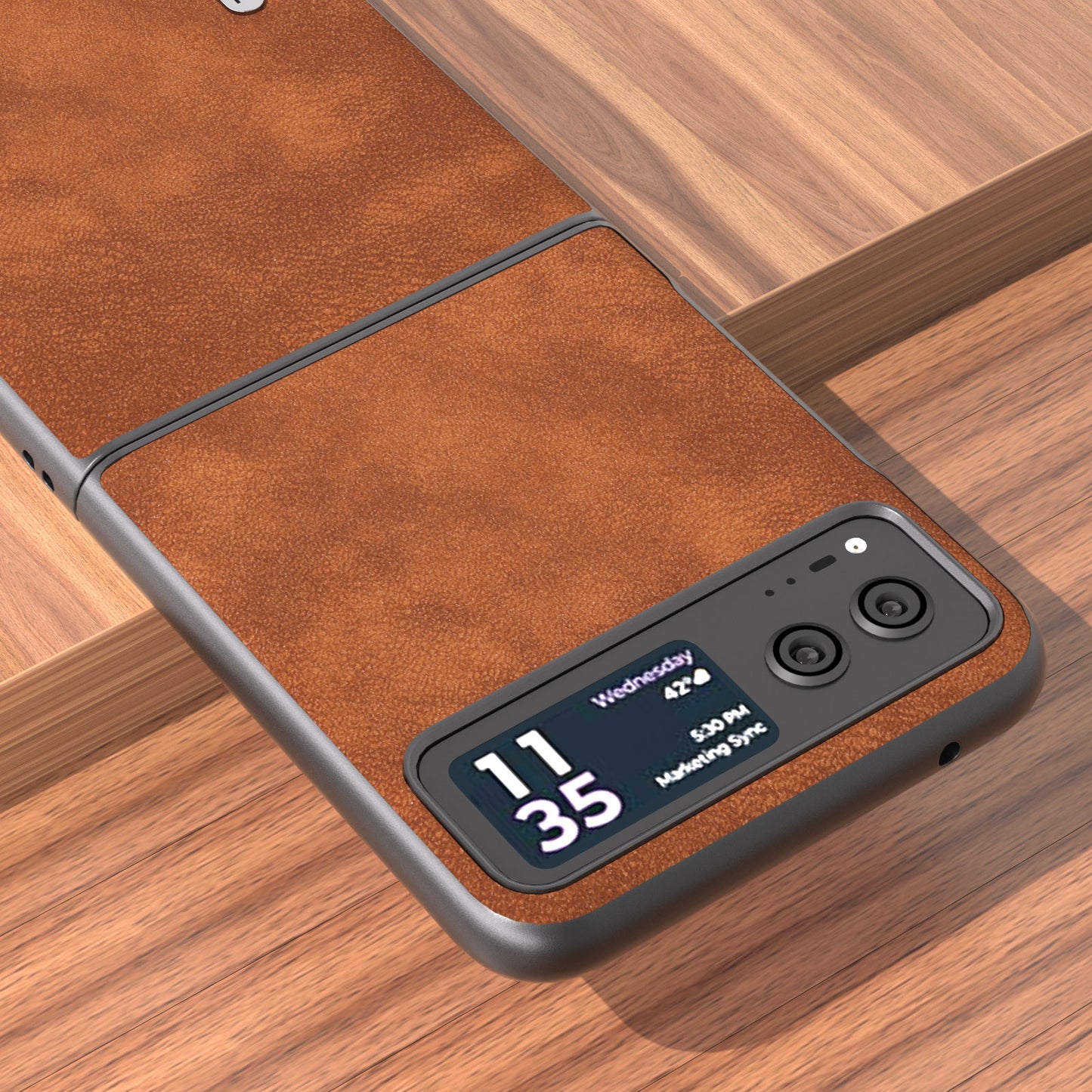 Uniqkart For Motorola Razr 40 5G Textured PU Leather + Hard PC Shell Ultra Thin Phone Case Cover - Brown