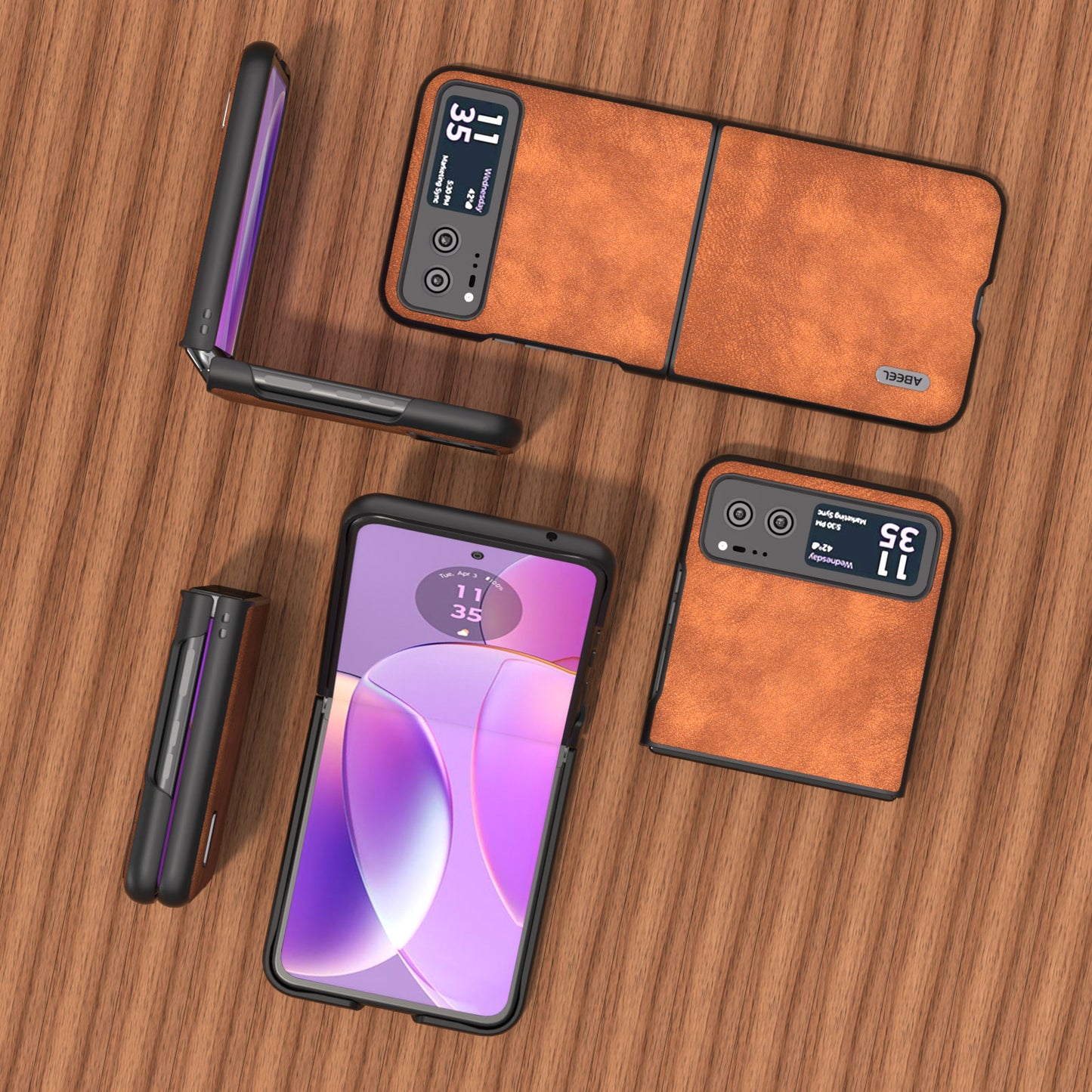 Uniqkart For Motorola Razr 40 5G Textured PU Leather + Hard PC Shell Ultra Thin Phone Case Cover - Brown