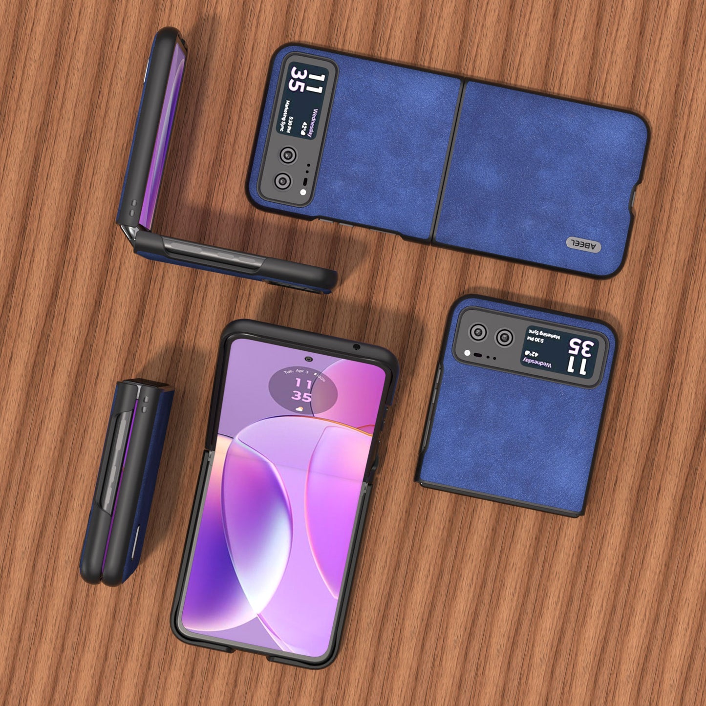 Uniqkart For Motorola Razr 40 5G Textured PU Leather + Hard PC Shell Ultra Thin Phone Case Cover - Blue