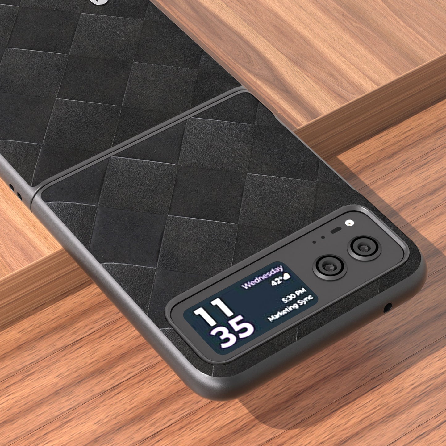 Uniqkart For Motorola Razr 40 5G PU Leather Coated PC Phone Case Grid Texture Anti-Drop Protective Cover - Black
