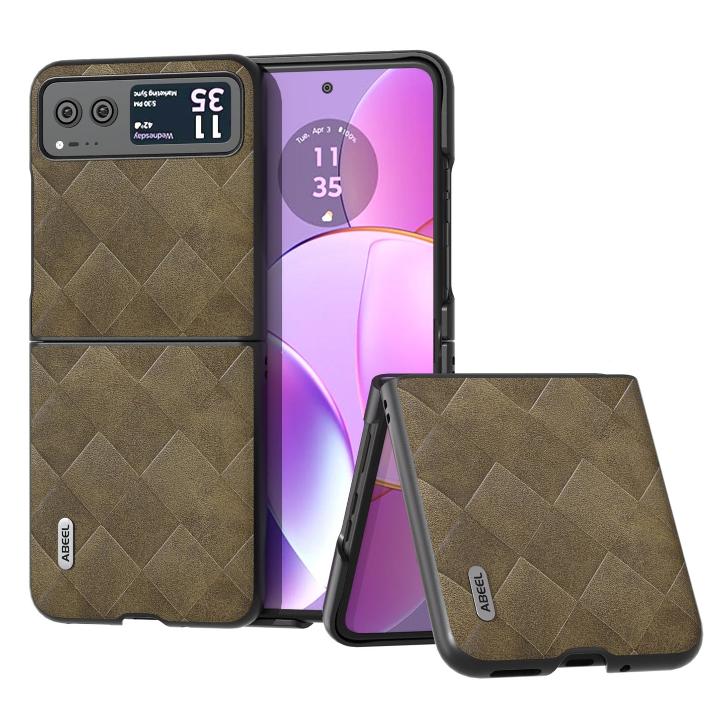 Uniqkart For Motorola Razr 40 5G PU Leather Coated PC Phone Case Grid Texture Anti-Drop Protective Cover - Green