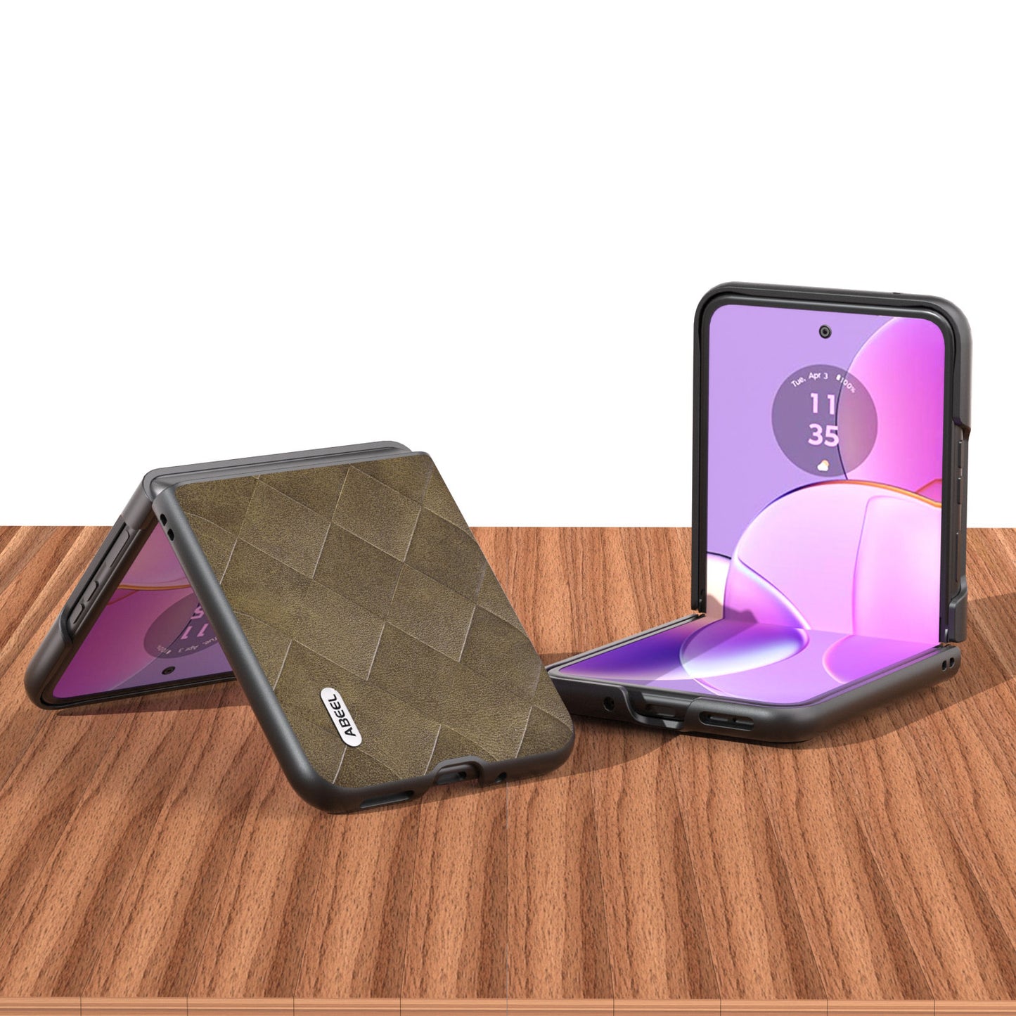 Uniqkart For Motorola Razr 40 5G PU Leather Coated PC Phone Case Grid Texture Anti-Drop Protective Cover - Green