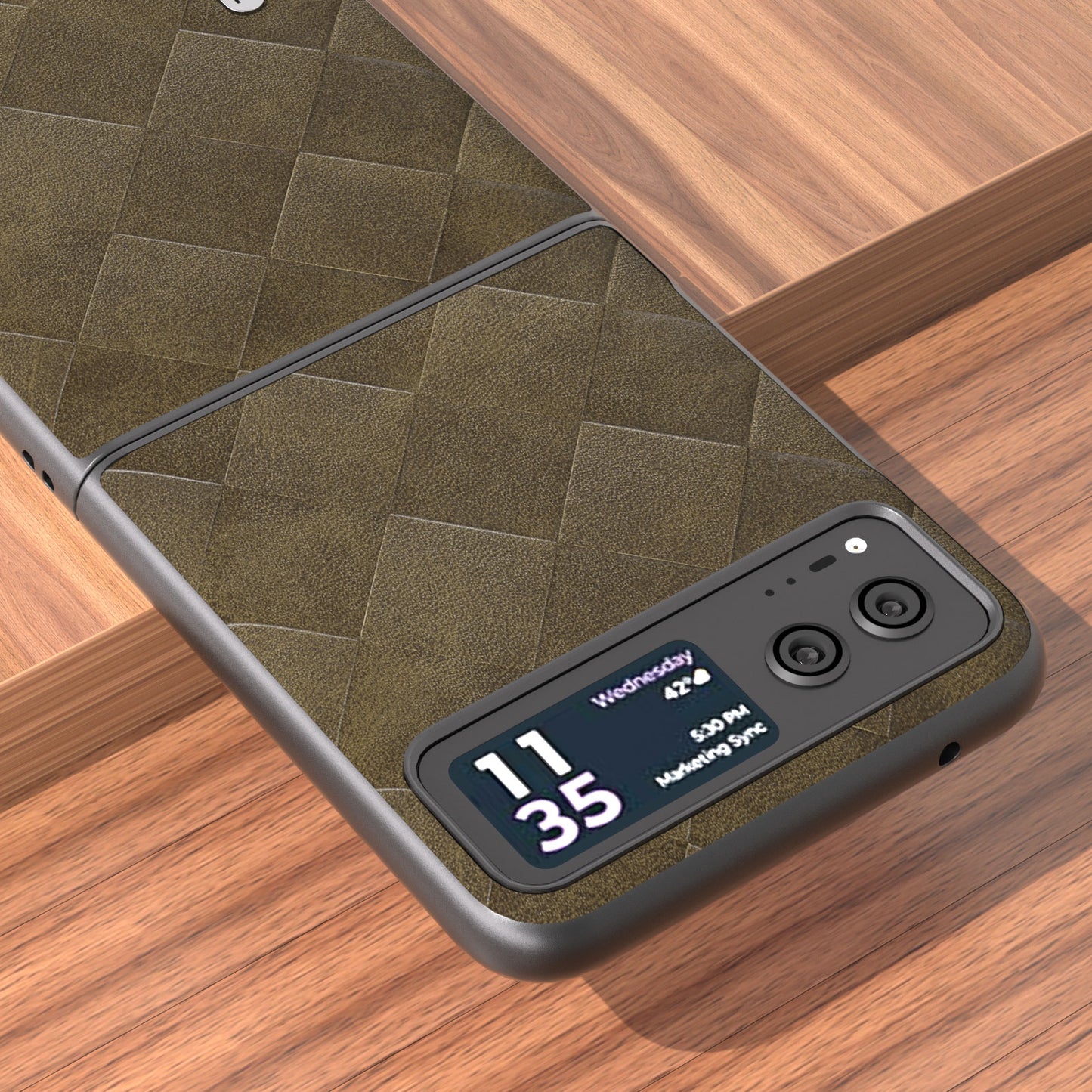 Uniqkart For Motorola Razr 40 5G PU Leather Coated PC Phone Case Grid Texture Anti-Drop Protective Cover - Green