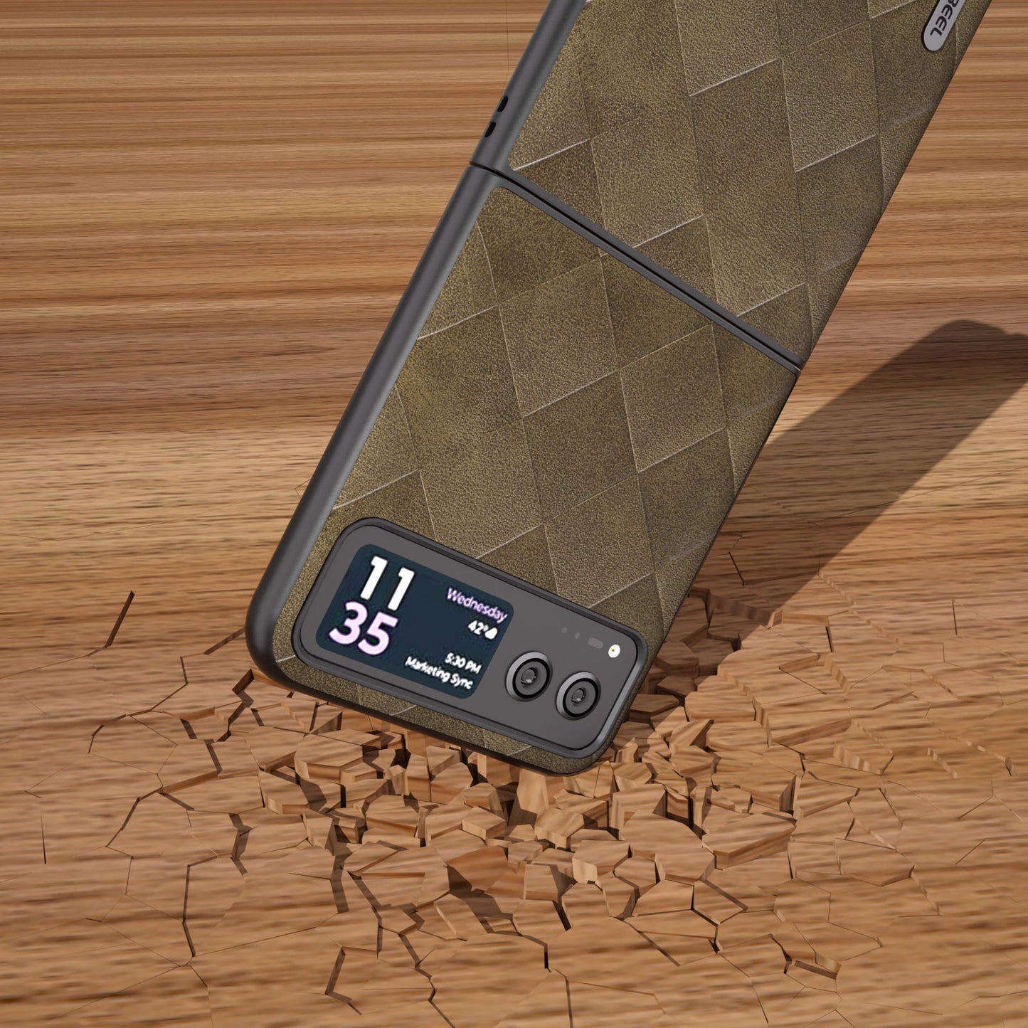 Uniqkart For Motorola Razr 40 5G PU Leather Coated PC Phone Case Grid Texture Anti-Drop Protective Cover - Green