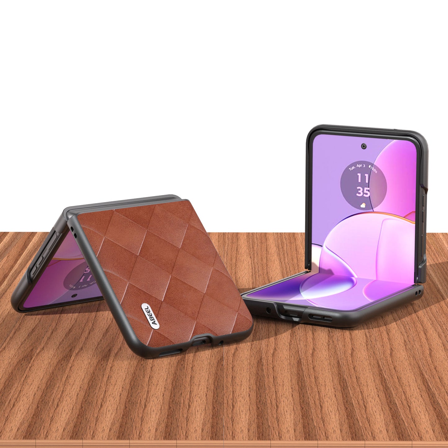 Uniqkart For Motorola Razr 40 5G PU Leather Coated PC Phone Case Grid Texture Anti-Drop Protective Cover - Brown