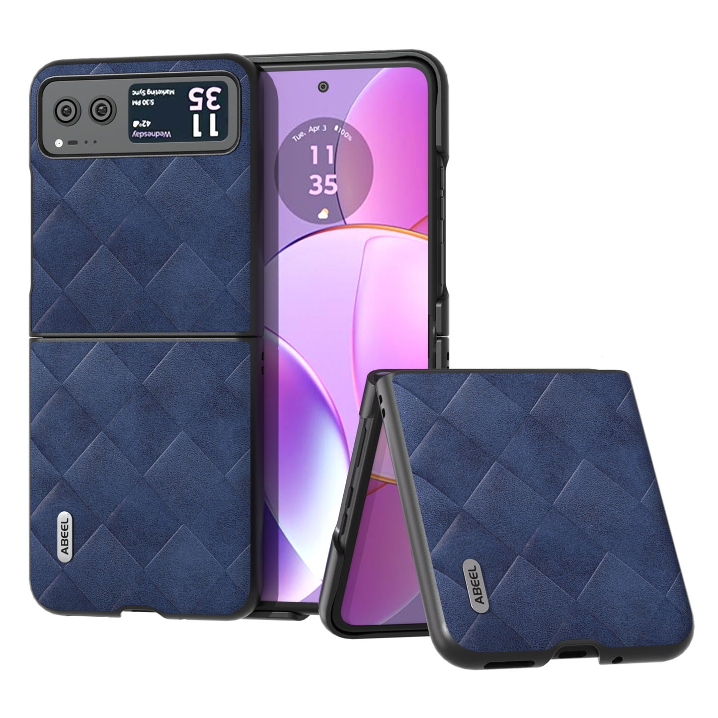 Uniqkart For Motorola Razr 40 5G PU Leather Coated PC Phone Case Grid Texture Anti-Drop Protective Cover - Blue