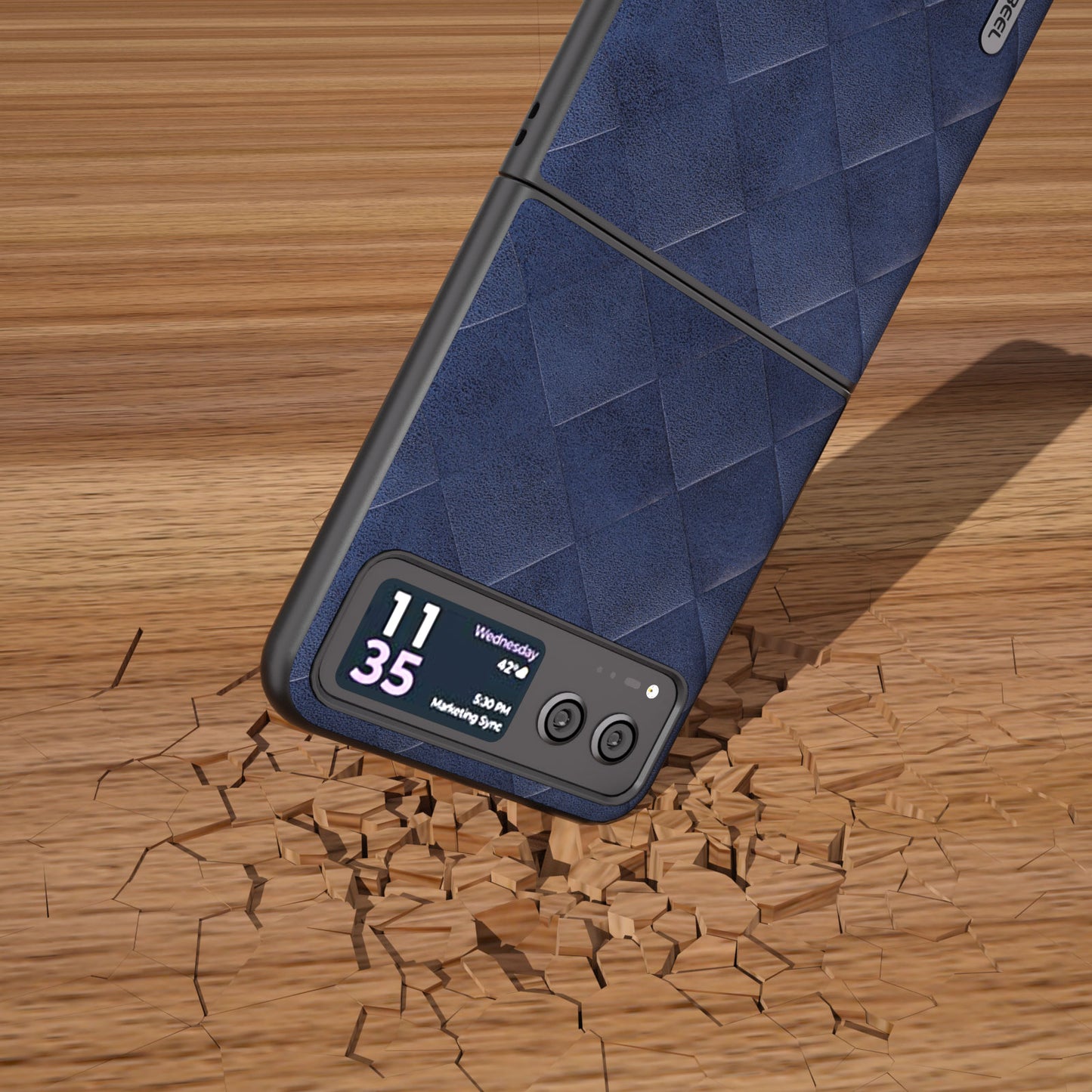 Uniqkart For Motorola Razr 40 5G PU Leather Coated PC Phone Case Grid Texture Anti-Drop Protective Cover - Blue