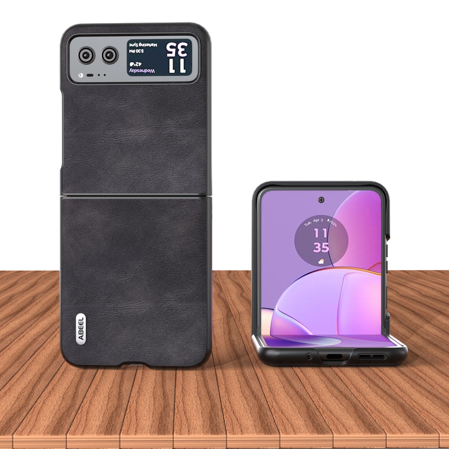 Uniqkart Folding Phone Case for Motorola Razr 40 5G PU Leather Coated PC Cowhide Texture Cover - Black