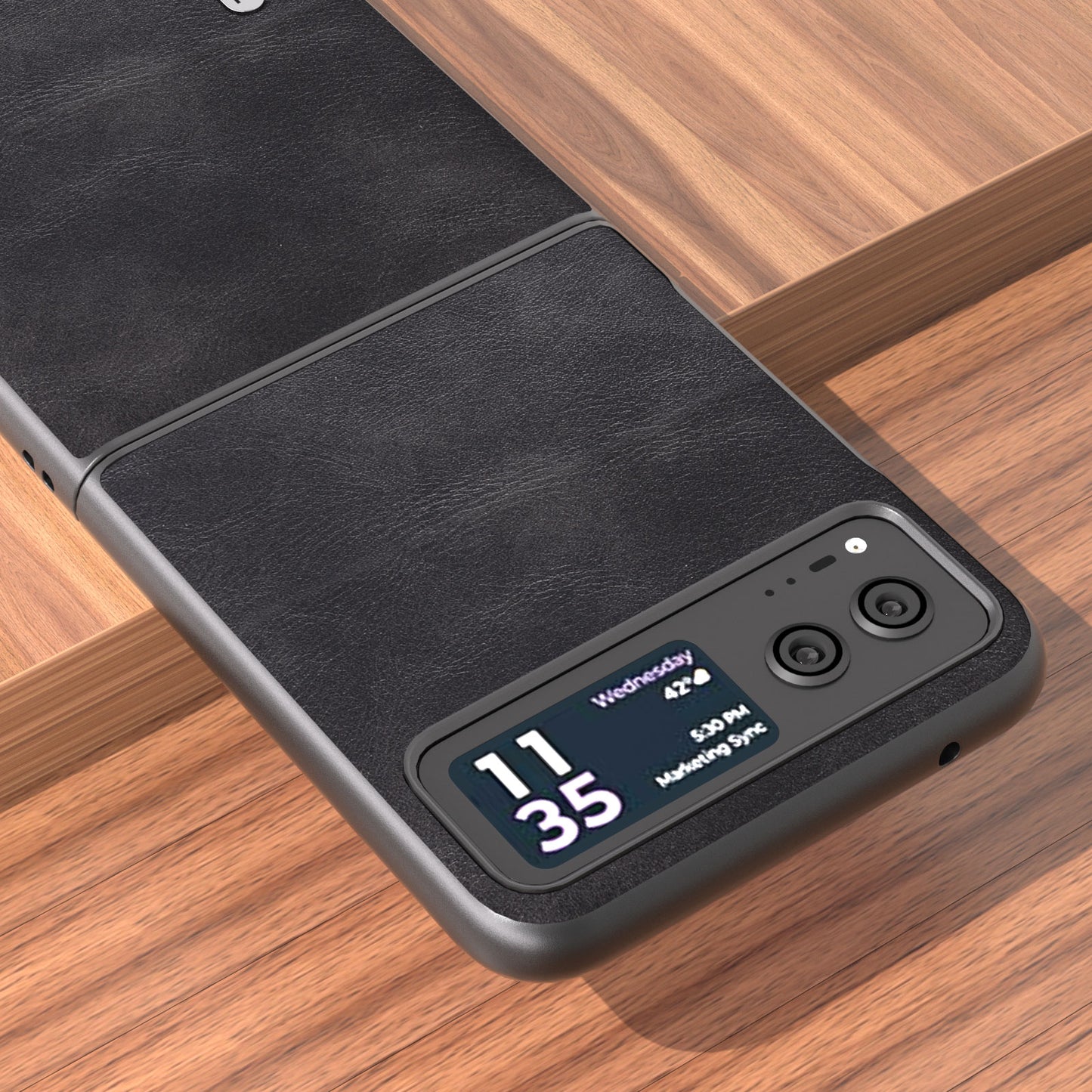 Uniqkart Folding Phone Case for Motorola Razr 40 5G PU Leather Coated PC Cowhide Texture Cover - Black