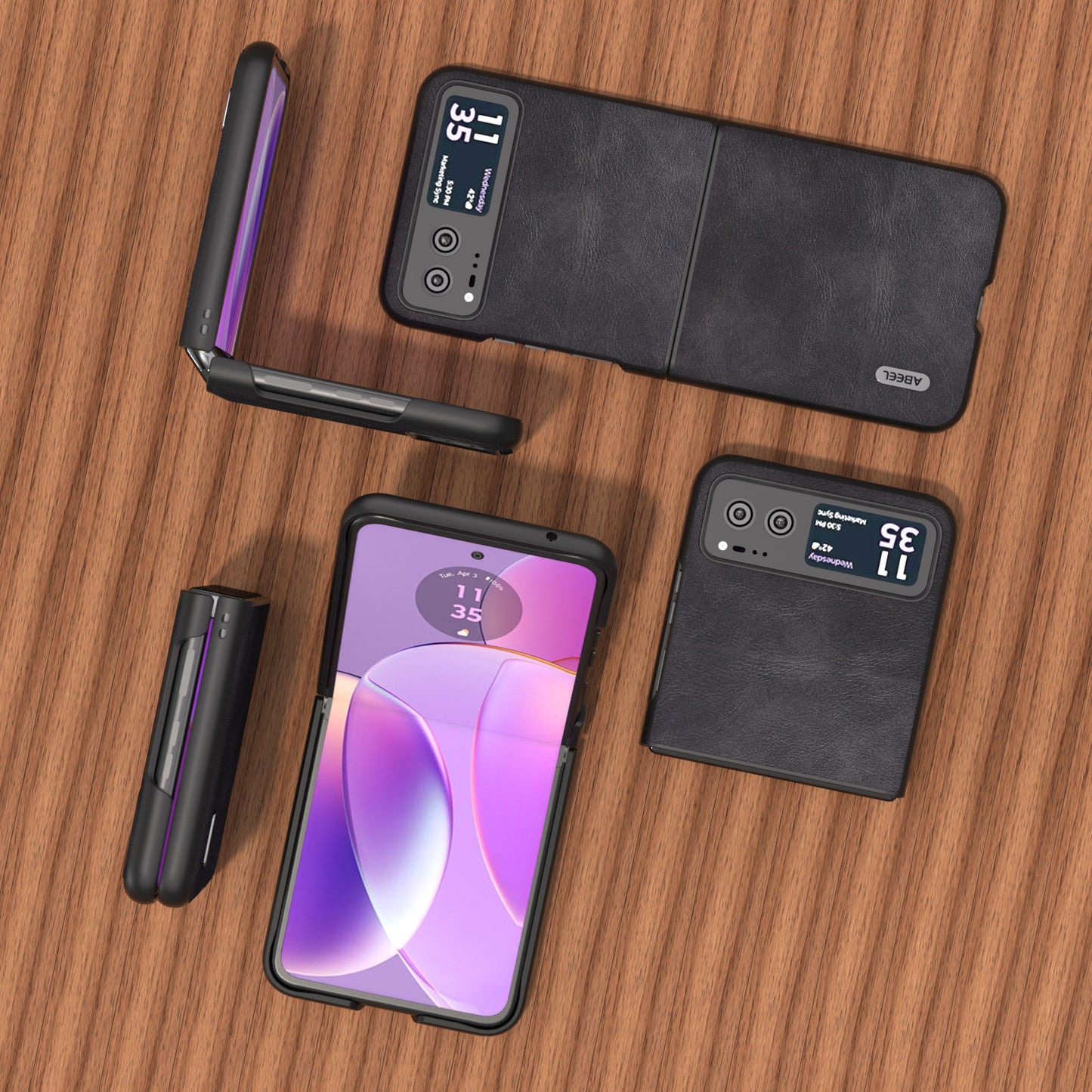 Uniqkart Folding Phone Case for Motorola Razr 40 5G PU Leather Coated PC Cowhide Texture Cover - Black