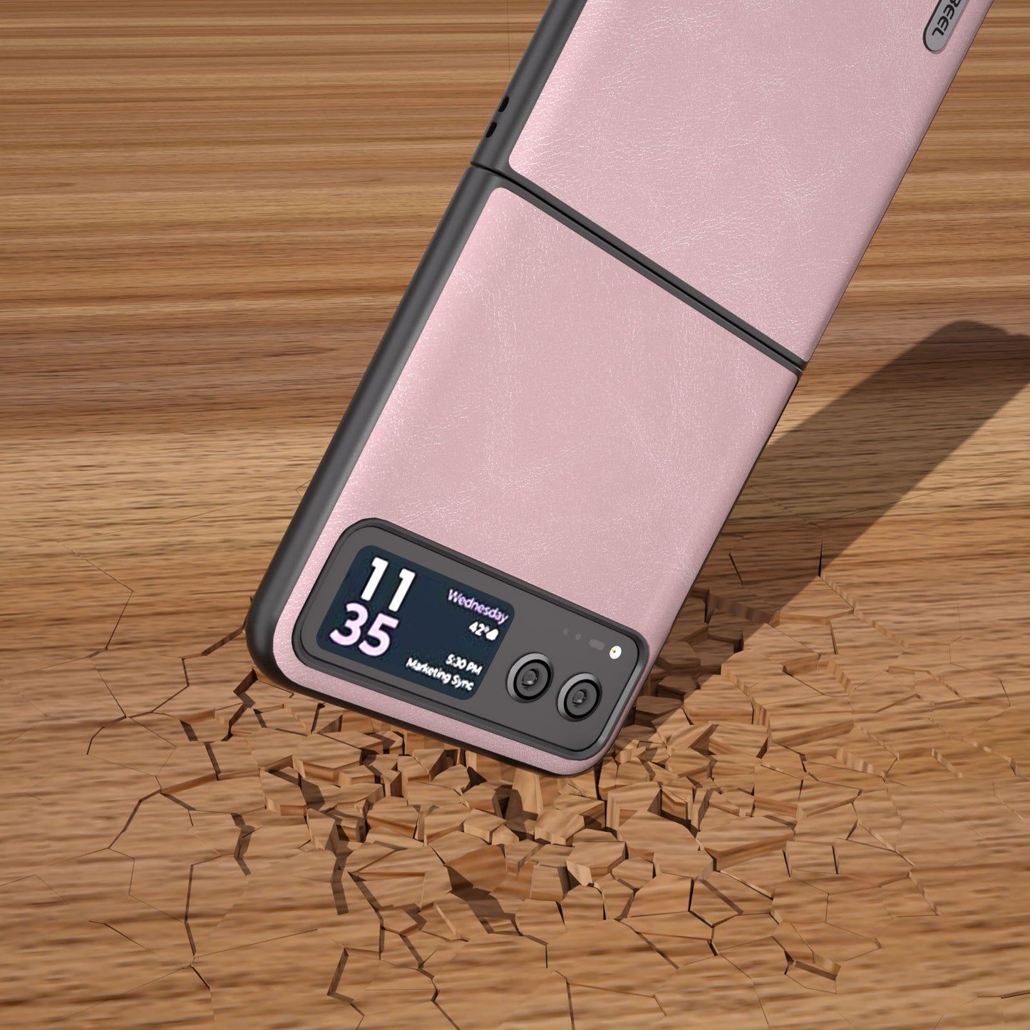 Uniqkart Folding Phone Case for Motorola Razr 40 5G PU Leather Coated PC Cowhide Texture Cover - Pink