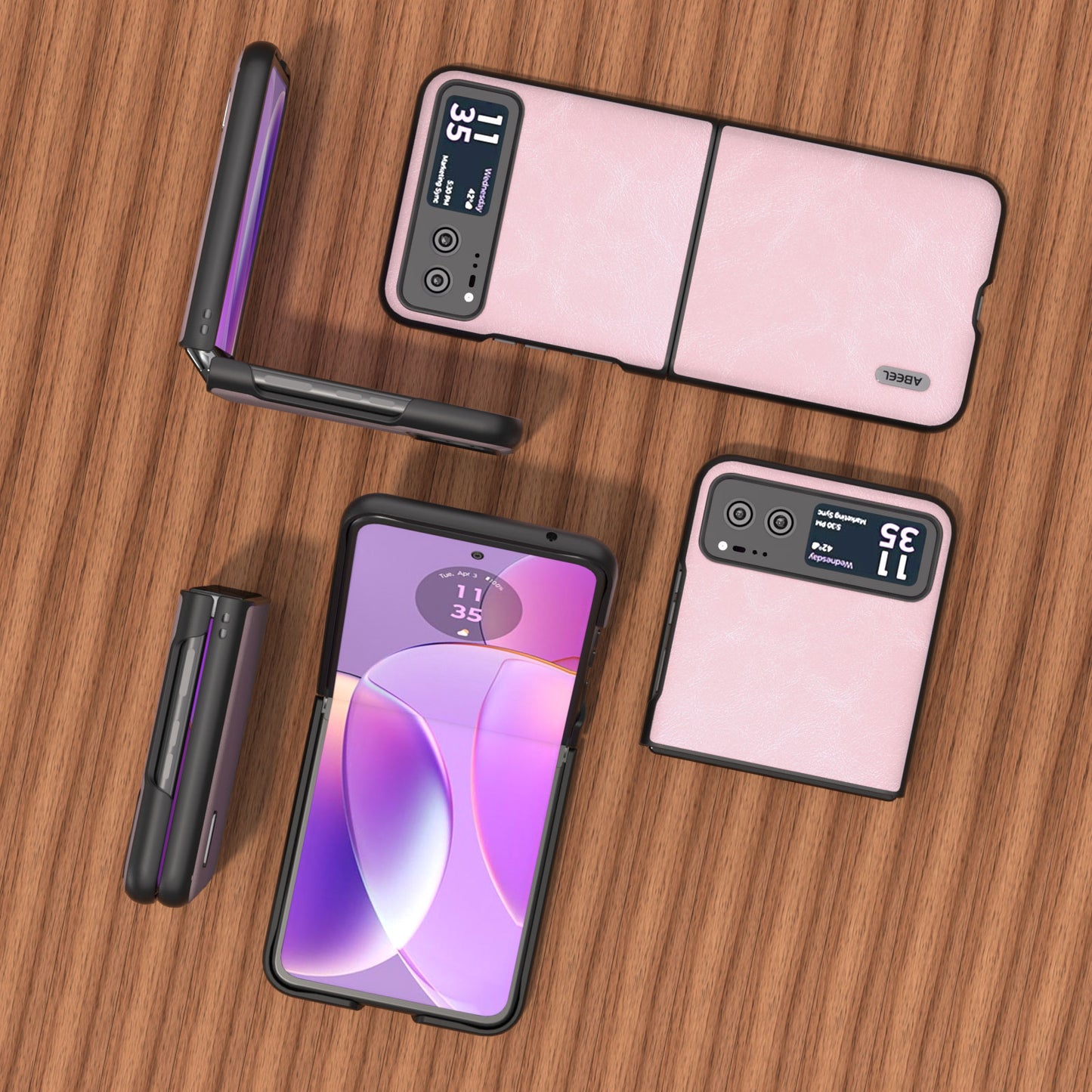 Uniqkart Folding Phone Case for Motorola Razr 40 5G PU Leather Coated PC Cowhide Texture Cover - Pink