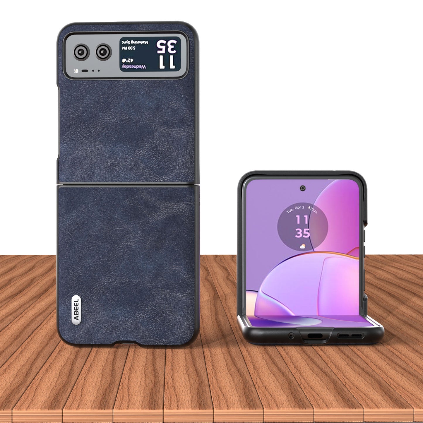Uniqkart Folding Phone Case for Motorola Razr 40 5G PU Leather Coated PC Cowhide Texture Cover - Blue