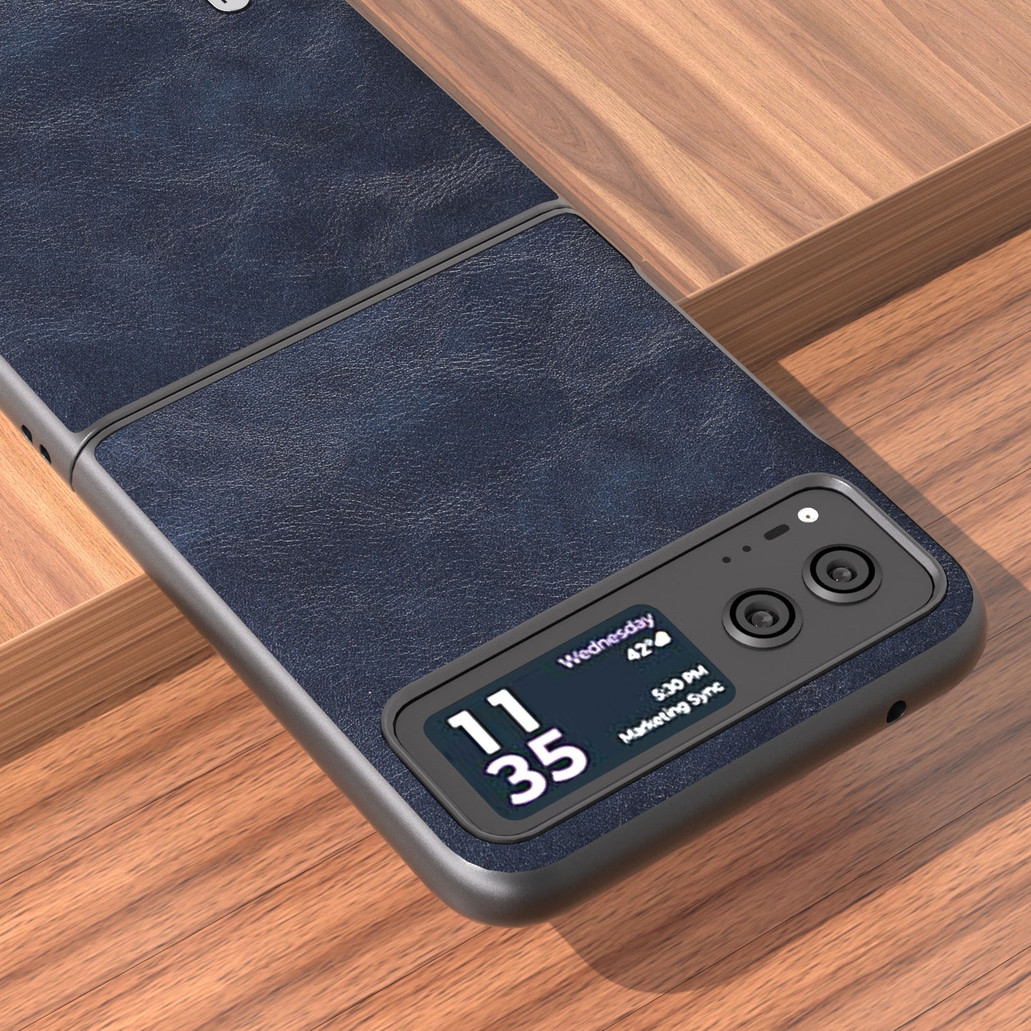 Uniqkart Folding Phone Case for Motorola Razr 40 5G PU Leather Coated PC Cowhide Texture Cover - Blue